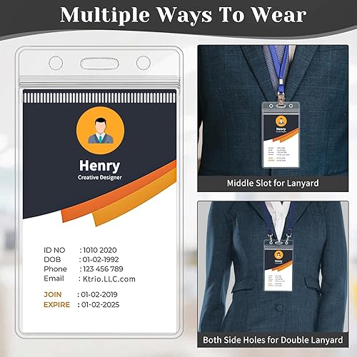 Miniatura 5 de Paquete de 120 soportes de plástico para insignias, soporte vertical para tarjetas de identificación, transparente, impermeable, con cremallera