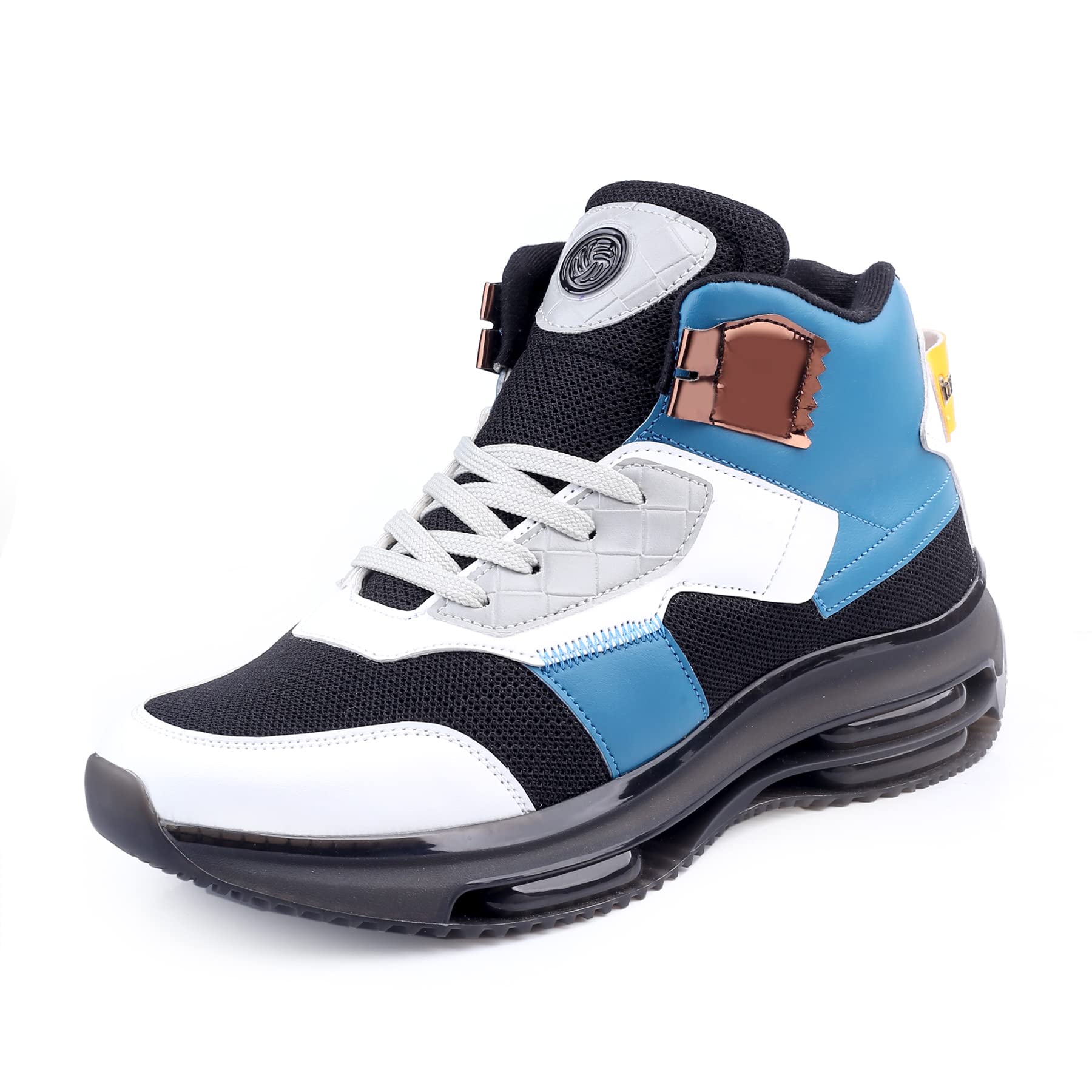 Bacca Bucci® XOXO High top Elevated high Street Fashion Sneakers for Men with rebounce Outsole- White/Blue, Size UK10 (B0B4H9Y7FJ) Amazon Price History, Amazon Price Tracker