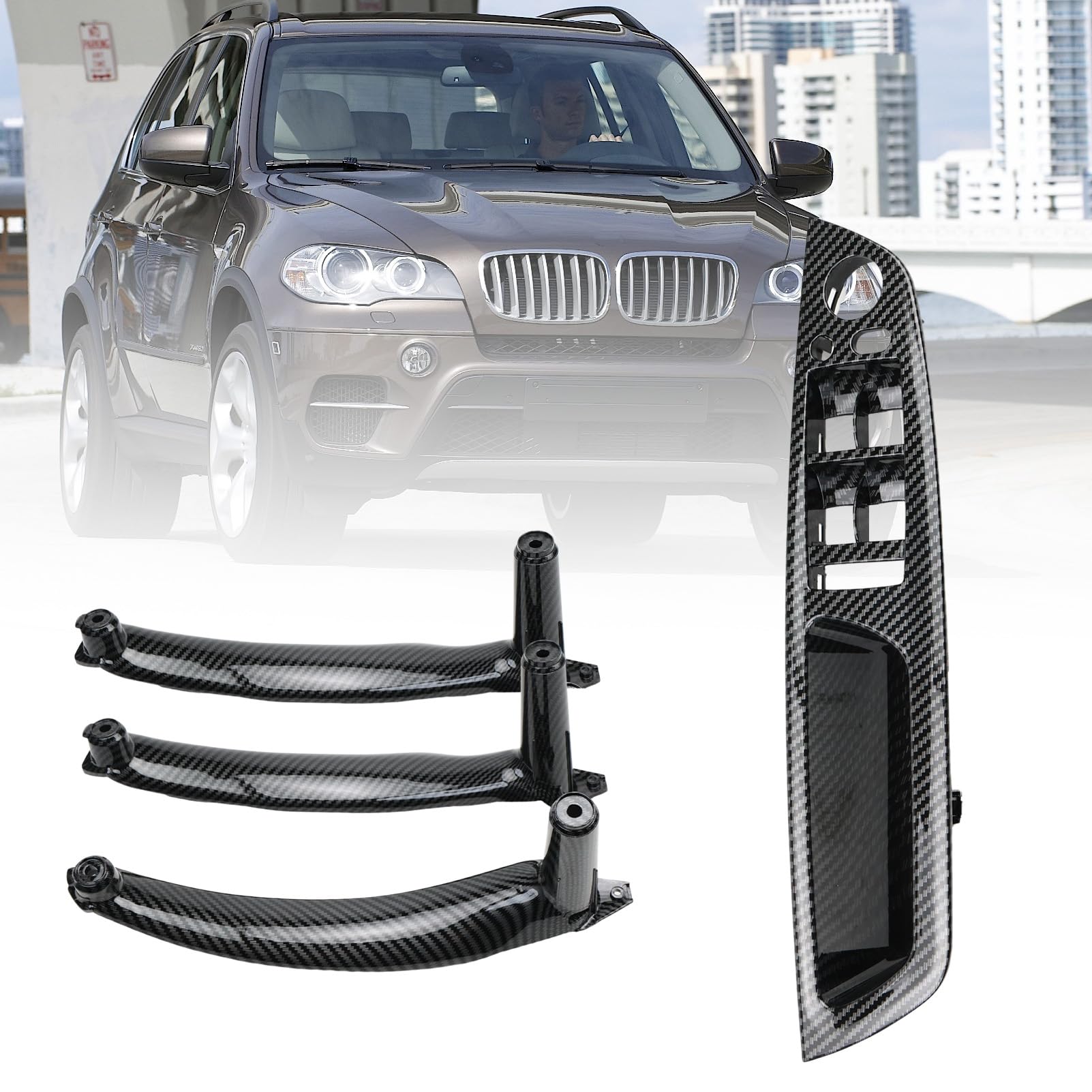 Auto Sinistra Destra in Fibra di Carbonio Interno Maniglia Copertura Trim per X5 E70 X6 E71 E72 Interno Anteriore Posteriore Sinistro Destro Maniglia Porta Interno Pannello Copertura