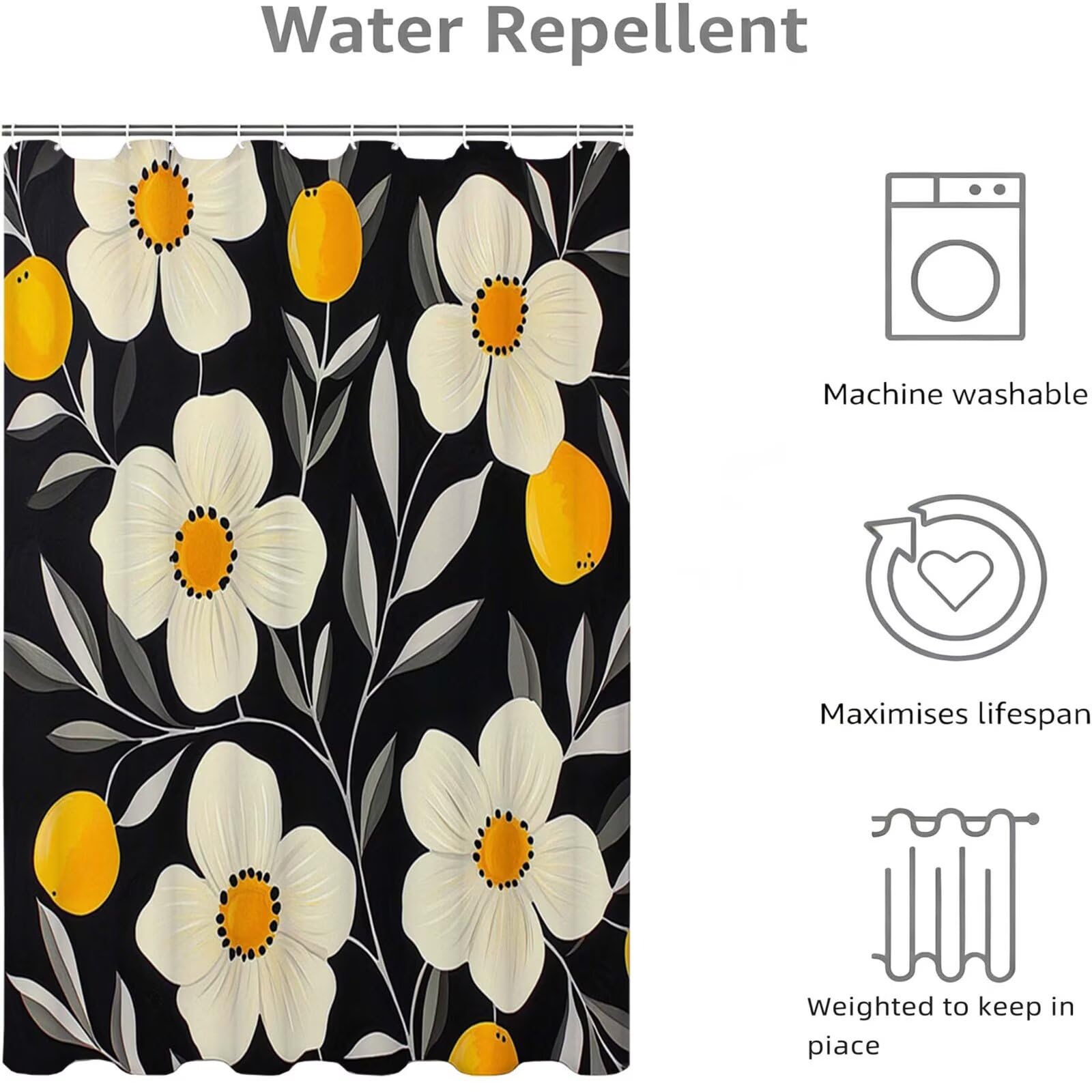 Schwarz Duschvorhang, 230x180cm Duschvorhang Badewanne D-492