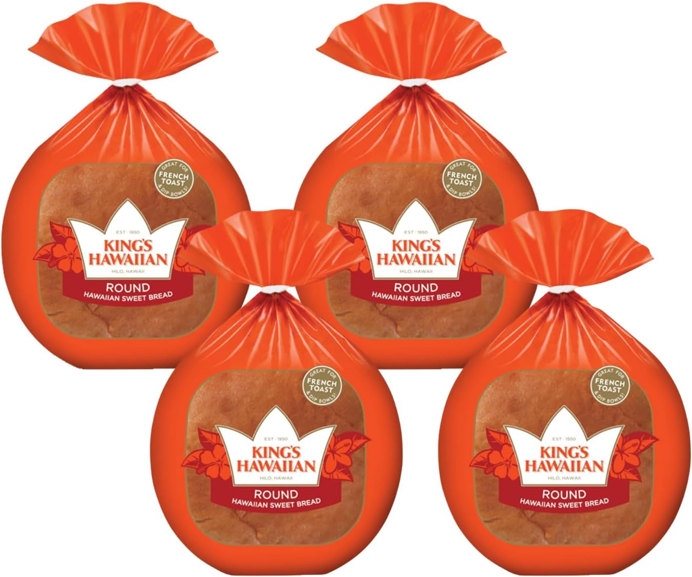 King's HawaiianOriginal Hawaiian Sweet Round Bread 16 Ounce (Pack of 4)