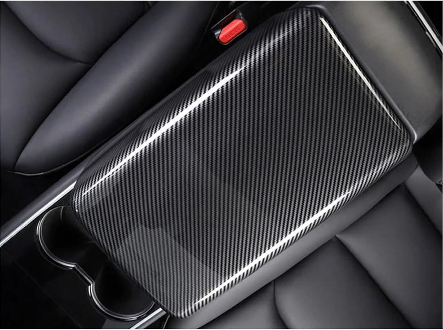 Carbon Fiber Car Center Console Arm Rest Lid Central Armrest Box Pad Cover Latch Compatible with Tesla Model 3 Model Y 2017-2023 Accessories(Style B)