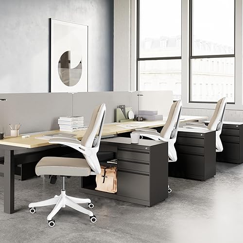 Miniatura 19 de Silla de oficina ergonómica, silla de escritorio ajustable de malla resistente con ruedas, reposabrazos y soporte lumbar, cómoda silla para oficina