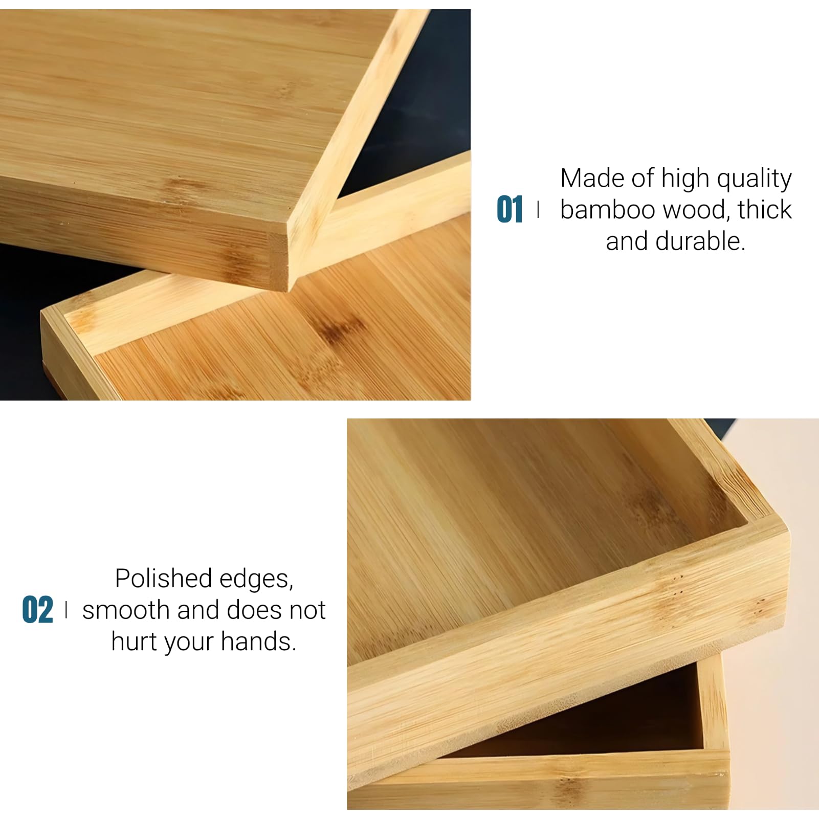 Set 3 Vassoi In Bambù Rettangolari 28x10cm - Per Servire, Cosmetici, Decorazione - Foto 4