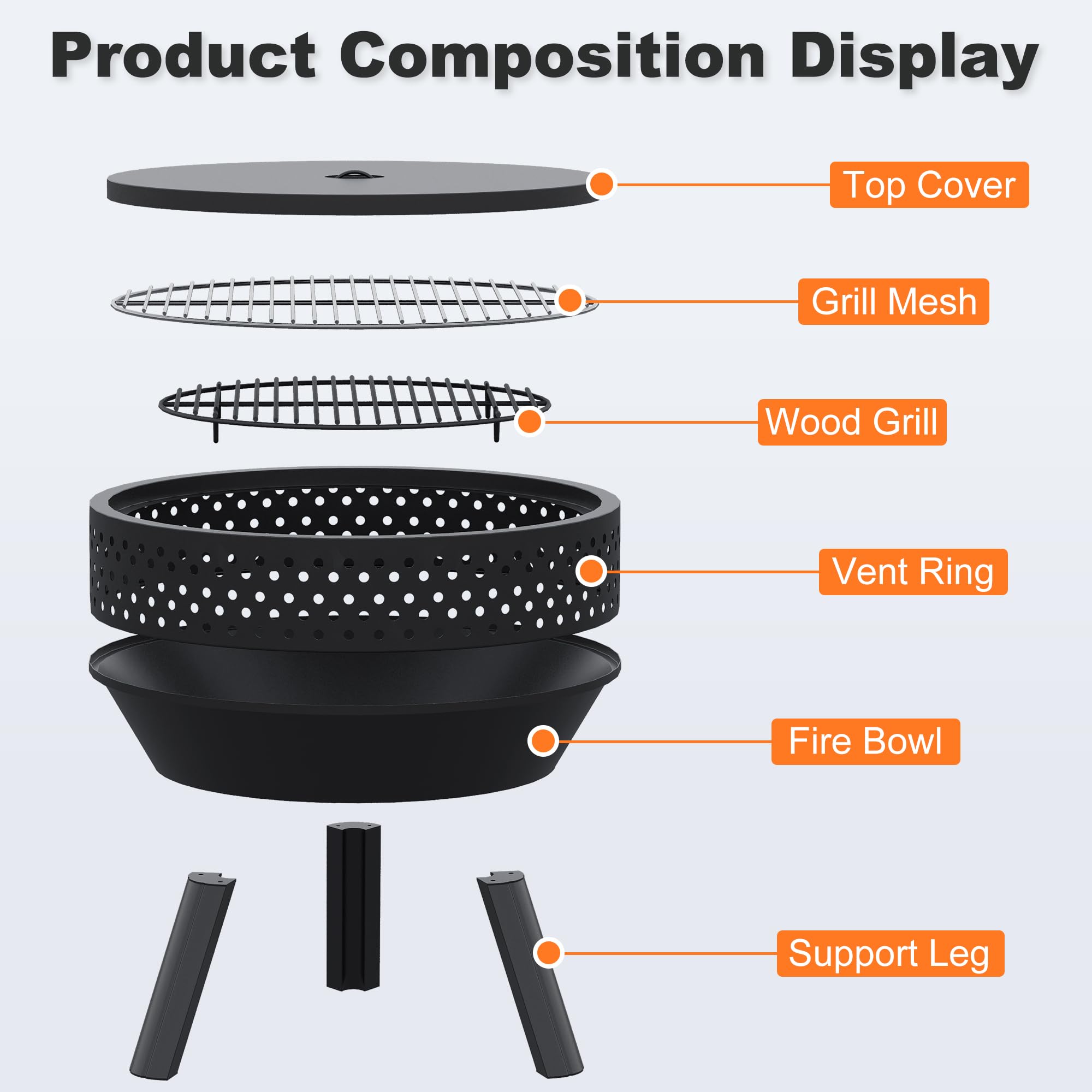 Braciere da Esterno 21 Pollici con Griglia, Braciere da Giardino Versatile Portatile a Legna con Borsa Impermeabile e Attizzatoio, Focolare da Esterno, Falò e Campeggio, Ciotola per Barbecue