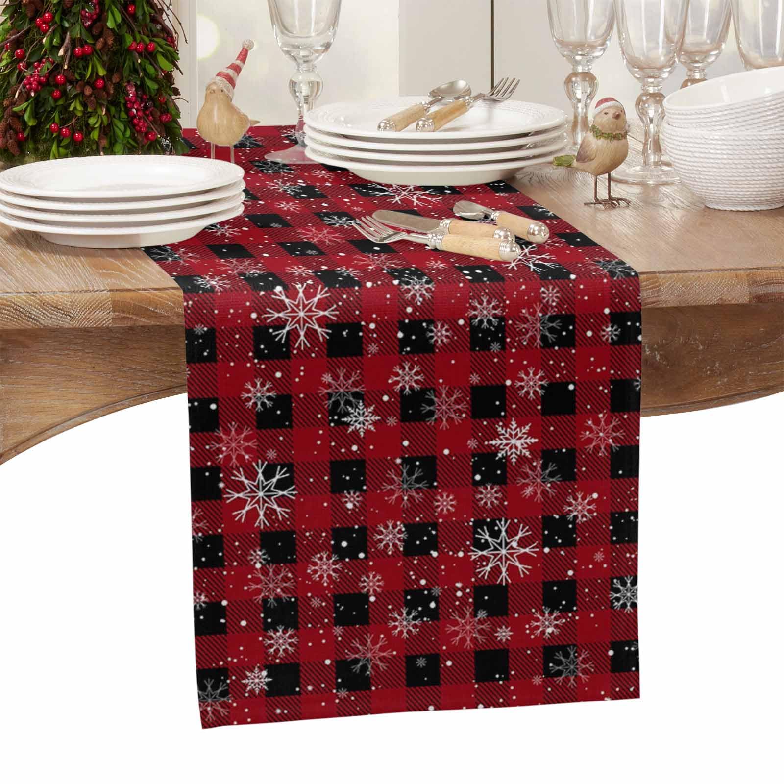 Holiday Table Runner Christmas Reindeer Table Runner - 90 Inch Buffalo  Plaid Linen Dresser Scarf For Holiday Parties Red Black Plaid Runner