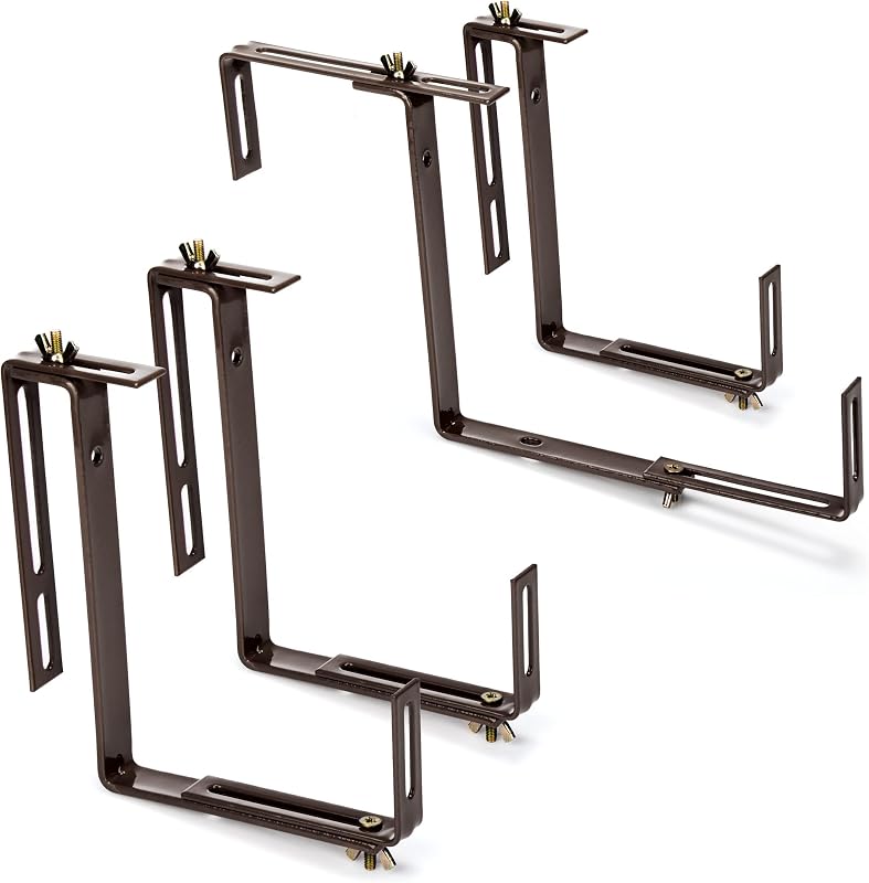 com-four® Soporte para jardineras 4X para parapetos y barandillas de Balcones - fijación Flexible de Metal para jardineras - Ajustable en 2 direcciones - sin taladrar (4 Piezas - marrón Oscuro)