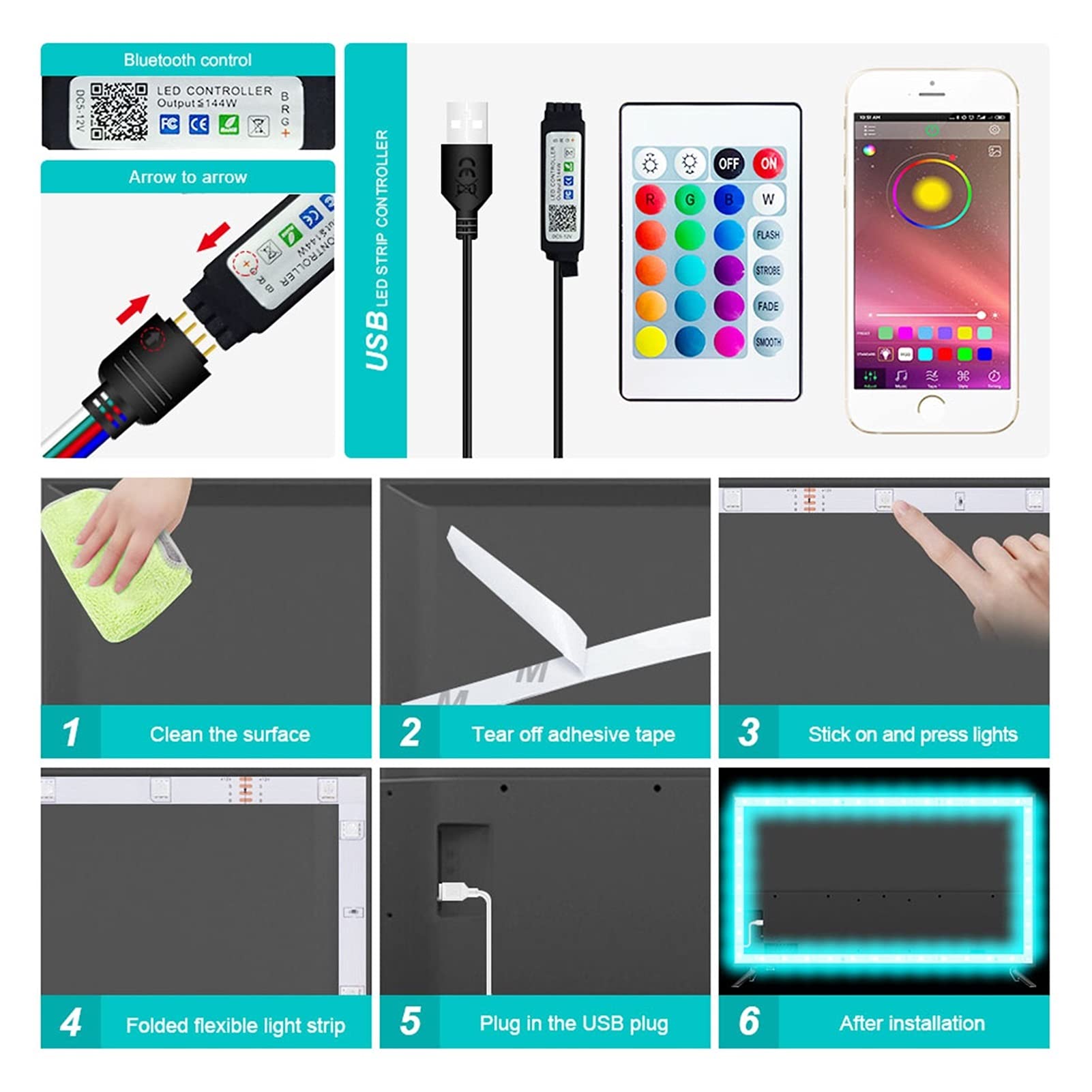 Bande Lumineuse LED USB 5050 SMD – Flexible, Bluetooth, 5V, Aliexpress