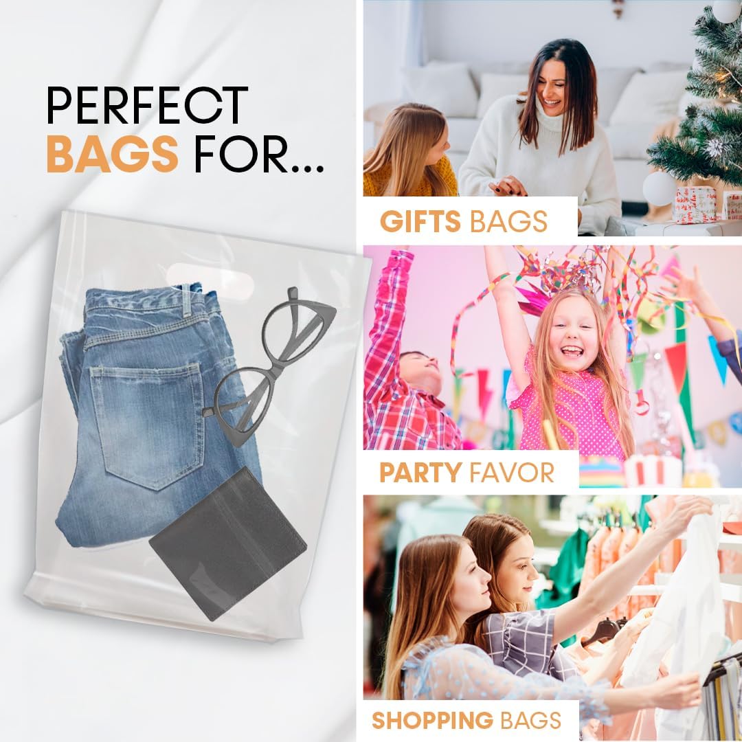 Merchandise Bags, Die Cut Handles, Strong, Durable, and Tear Resistant Bags Perfect for Retail, Boutiques, or Any Events, Different sizes and colors (Clear, 15x18 Inch (Pack of 100)) - Image 4