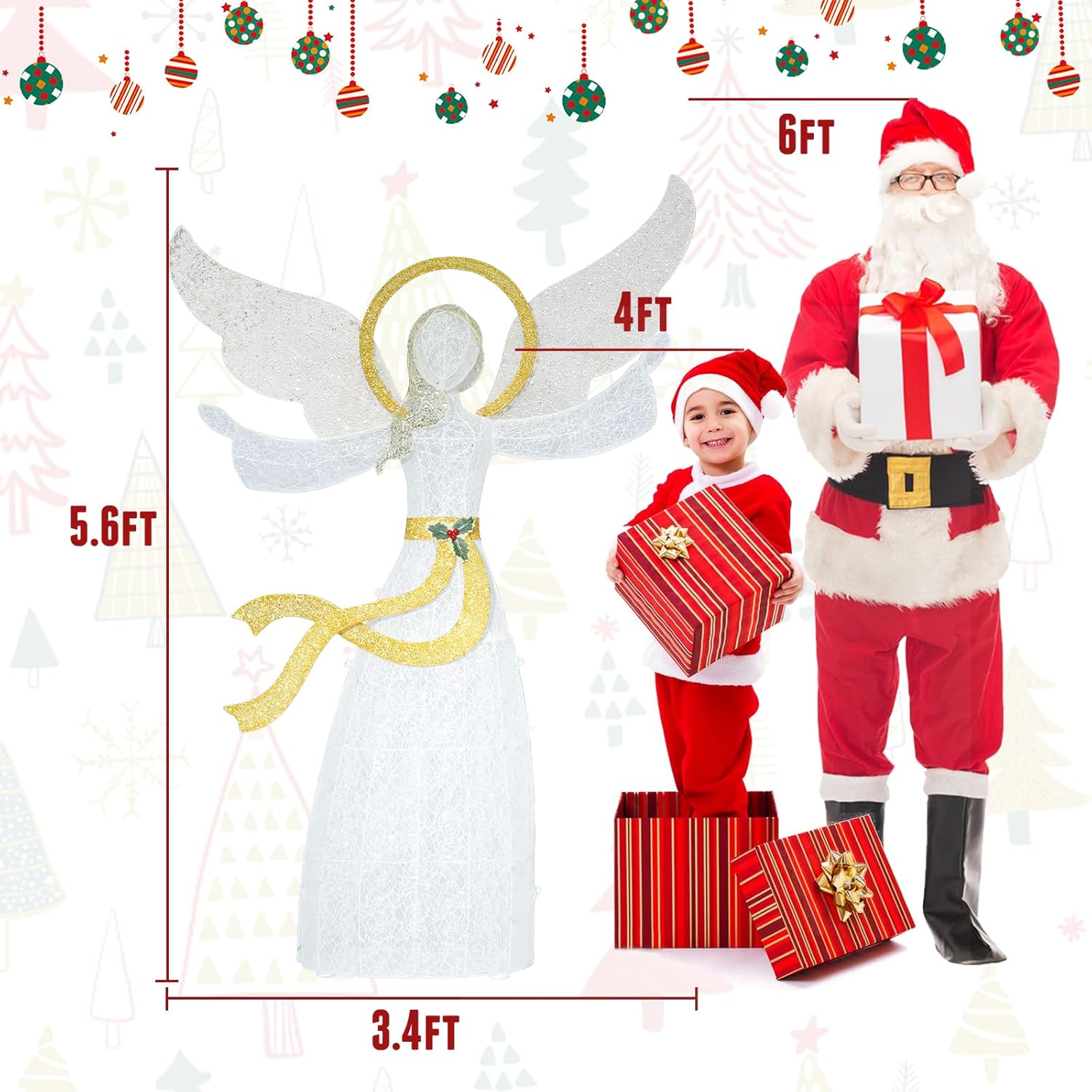 Taman Lighted Christmas Angel, 5.6ft Warm Lights Glittered Angel for Outdoor Christmas Holiday Home Lawn Yard Garden Decoration