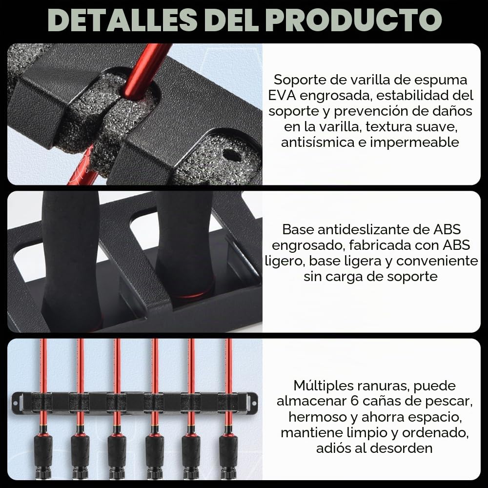 Soporte Cañas De Pescar Pared 12 Cañas, 2 Pares Soporte Vertical
