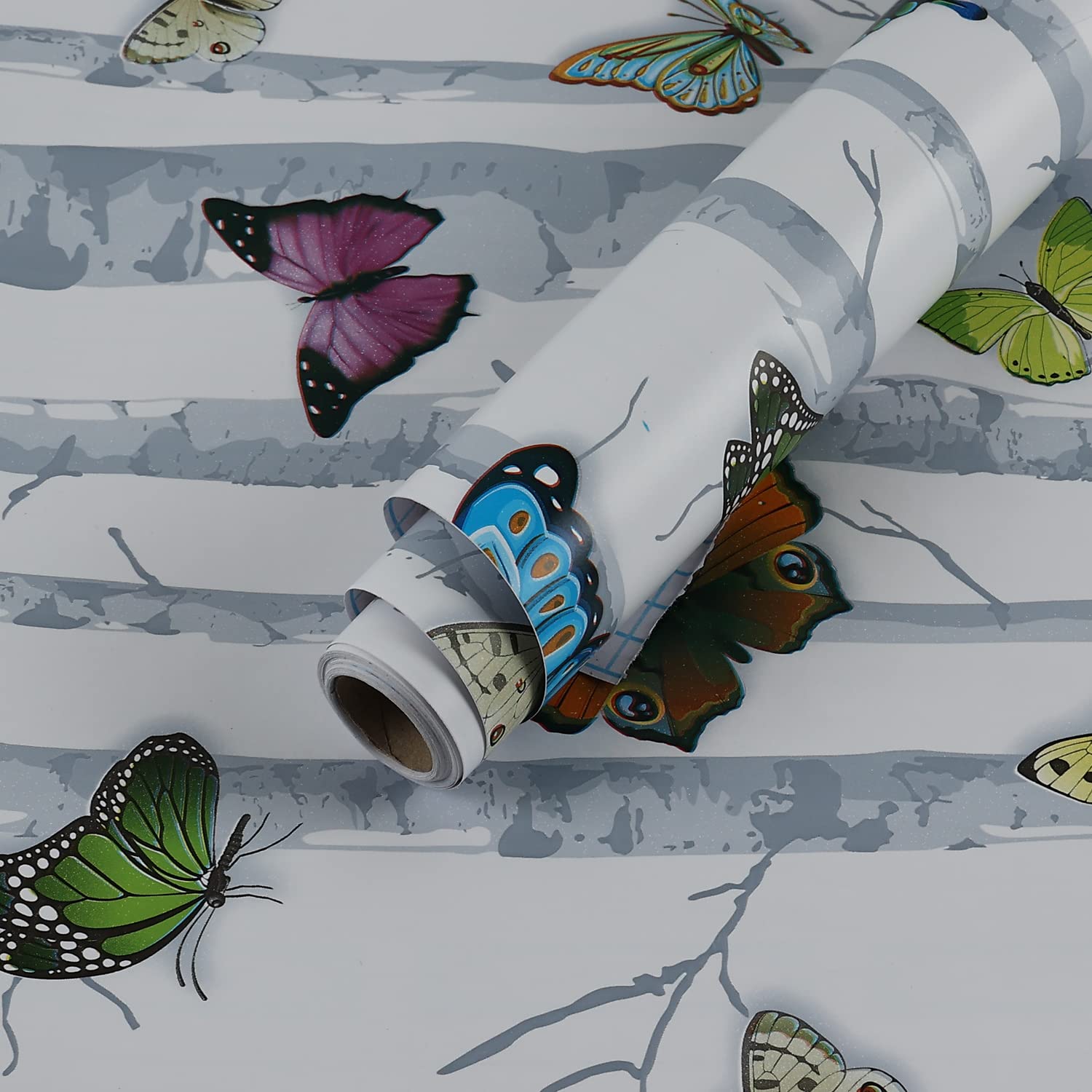 iSpace DIY Self Adhesive Printed Wallpaper (45 CM x 500 CM) (25 SFT) | Stylish Multicolor Butterfly Design Wall Stickers | Waterproof | Heat Resistant (Multi-1)