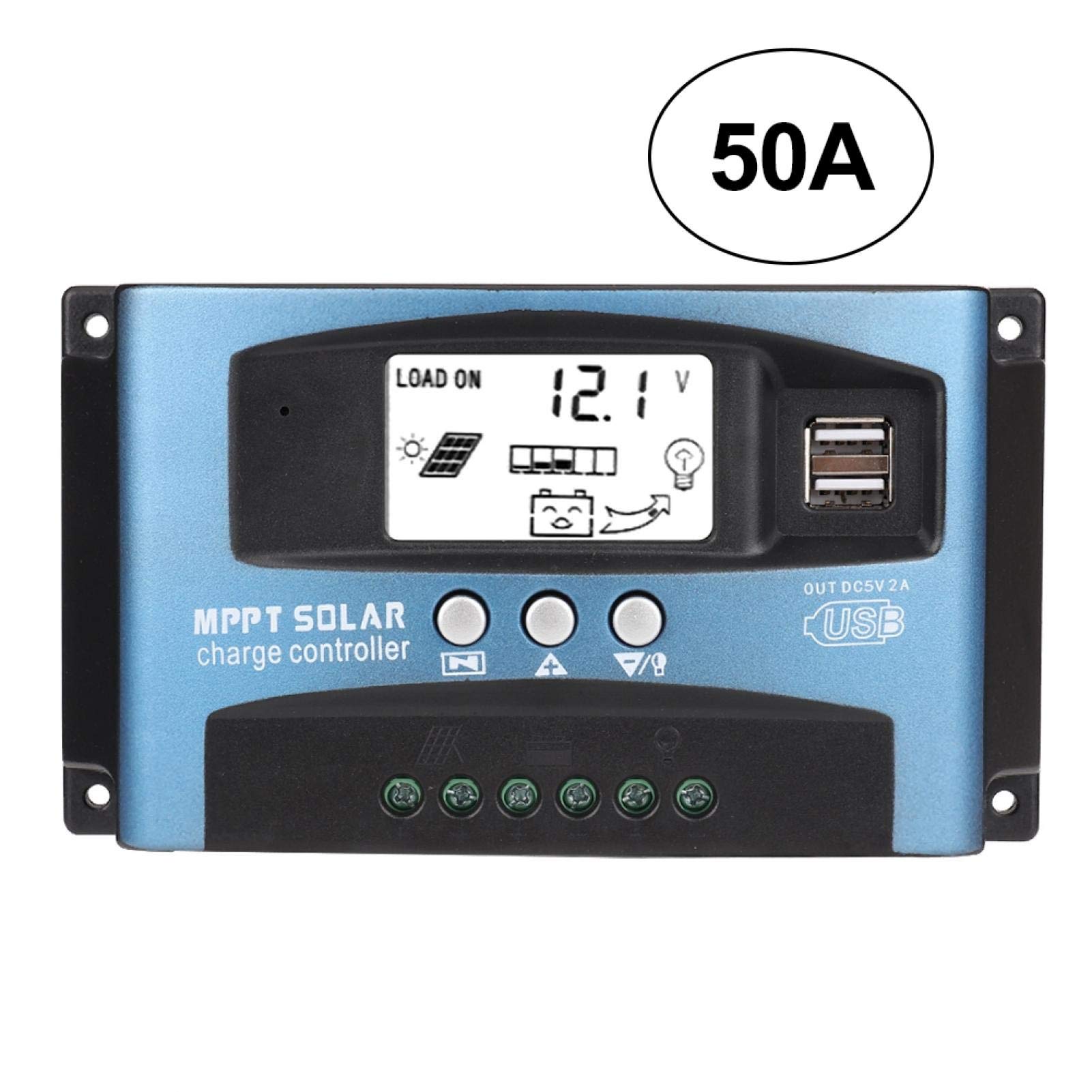 MPPT Solar Charge Controller 40A 50A 60A 100A Solar Panel Regulator Charge Battery Regulator Dual USB Port Negative Ground W/LCD Display 12V 24V (50A)