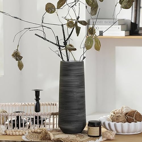 Miniatura 11 de ALMA Jarrón de suelo alto negro para hierba de las pampas, jarrón gris extra grande de 18 pulgadas para decoración del hogar, jarrones de cerámica