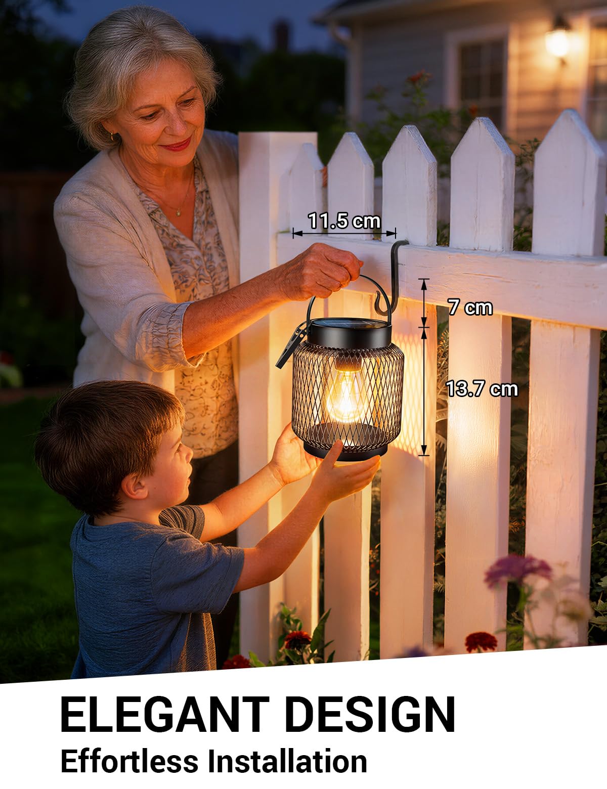 GEARLITE Solarlampen für Außen Hängend/Stehend, 2 Stück Metall Solar Laternen für Draußen mit Größer LED-Glühbirne, IP65 Wasserdicht Laterne für den Garten, Balkon, Outdoor, Terrassen, Warmweiß