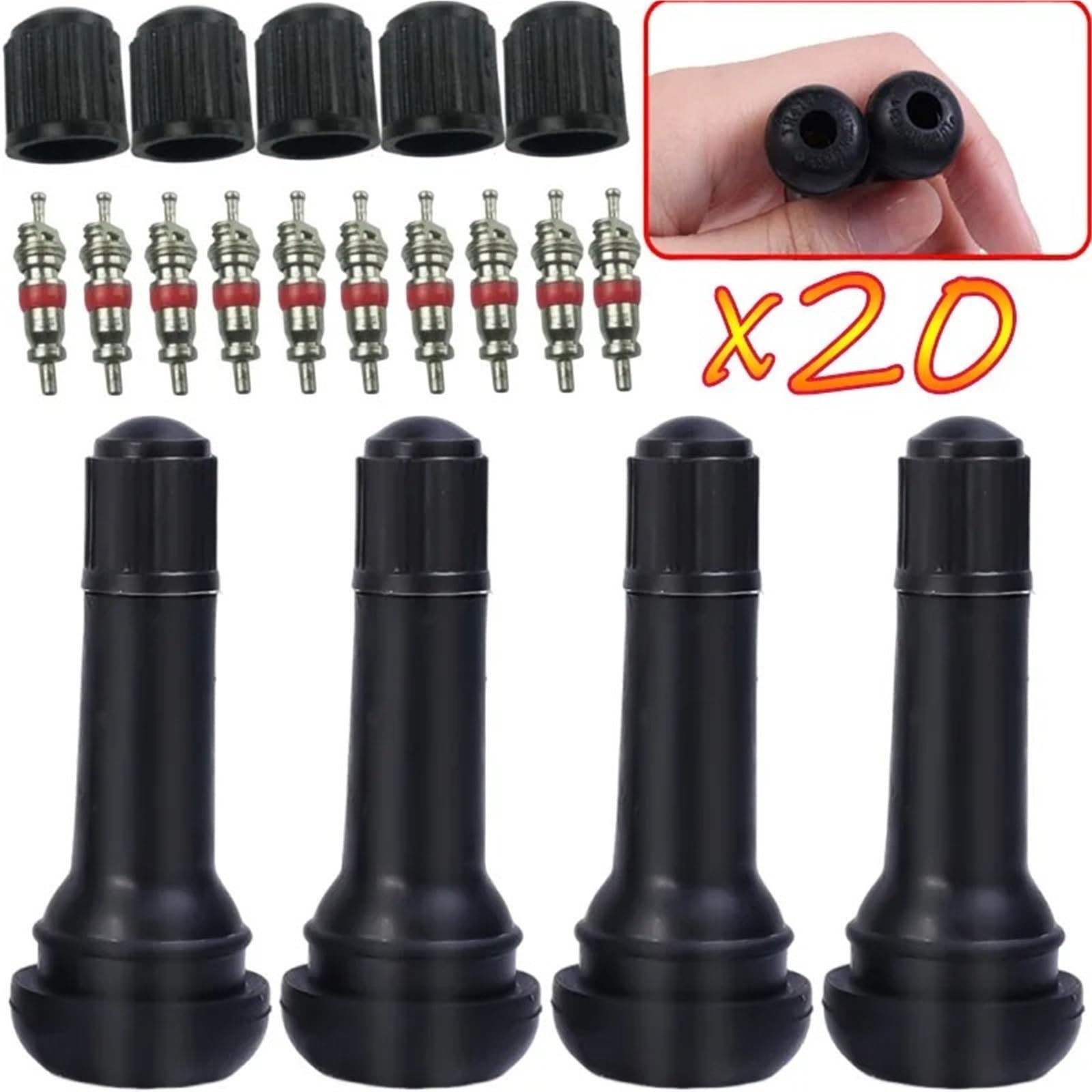 Cappucci delle valvole TR414 Steli delle valvole dei pneumatici ruote per auto tubeless con cappucci antipolvere Cappucci in gomma neri Valvole in per(20pcs black)