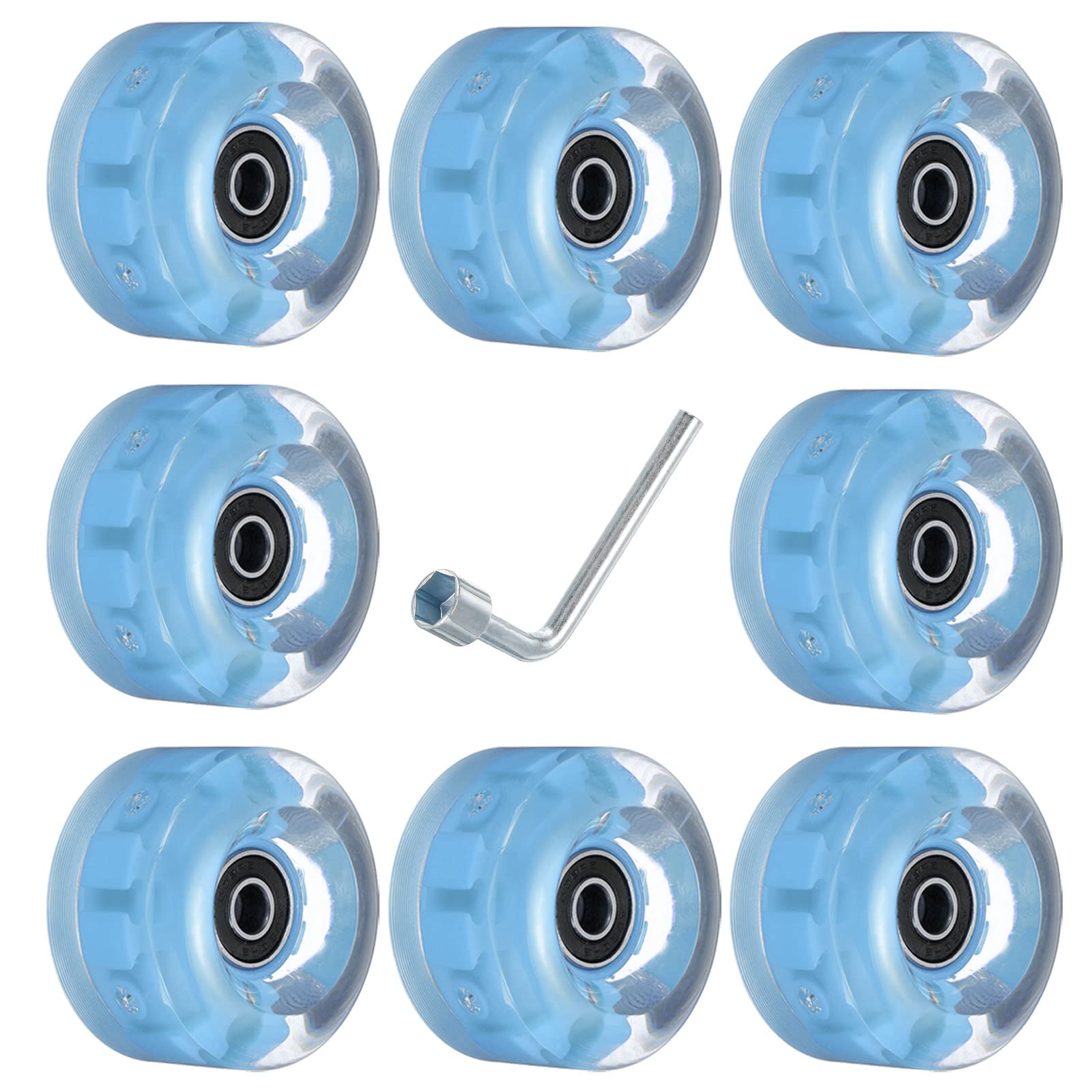 PATIKIL 32 x 58mm Roller Skate Wheels with Bearings, 8 Pack Light Up Wheel Quad Skate Replacement for Double Row Skating Skateboard, Blue Light