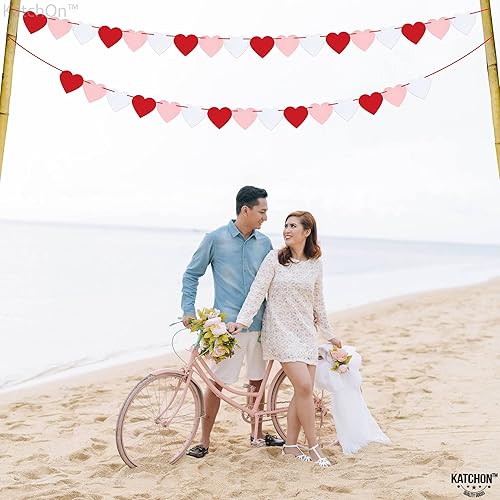 Miniatura 6 de KatchOn, Guirnalda de corazón de fieltro para decoración del día de San Valentín, paquete de 53, juego de globos de San Valentín rojos y blancos,