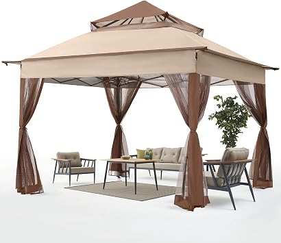 ABCCANOPY Pop Up Gazebo 11x11 - Outdoor Canopy Tent with Mosquito Netting for Patio Garden Backyard Beige