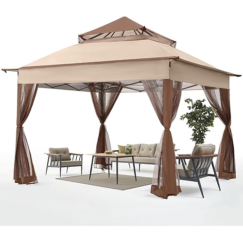 ABCCANOPY Pop Up Gazebo 11x11 - Outdoor Canopy Tent with Mosquito Netting for Patio Garden Backyard (Beige)