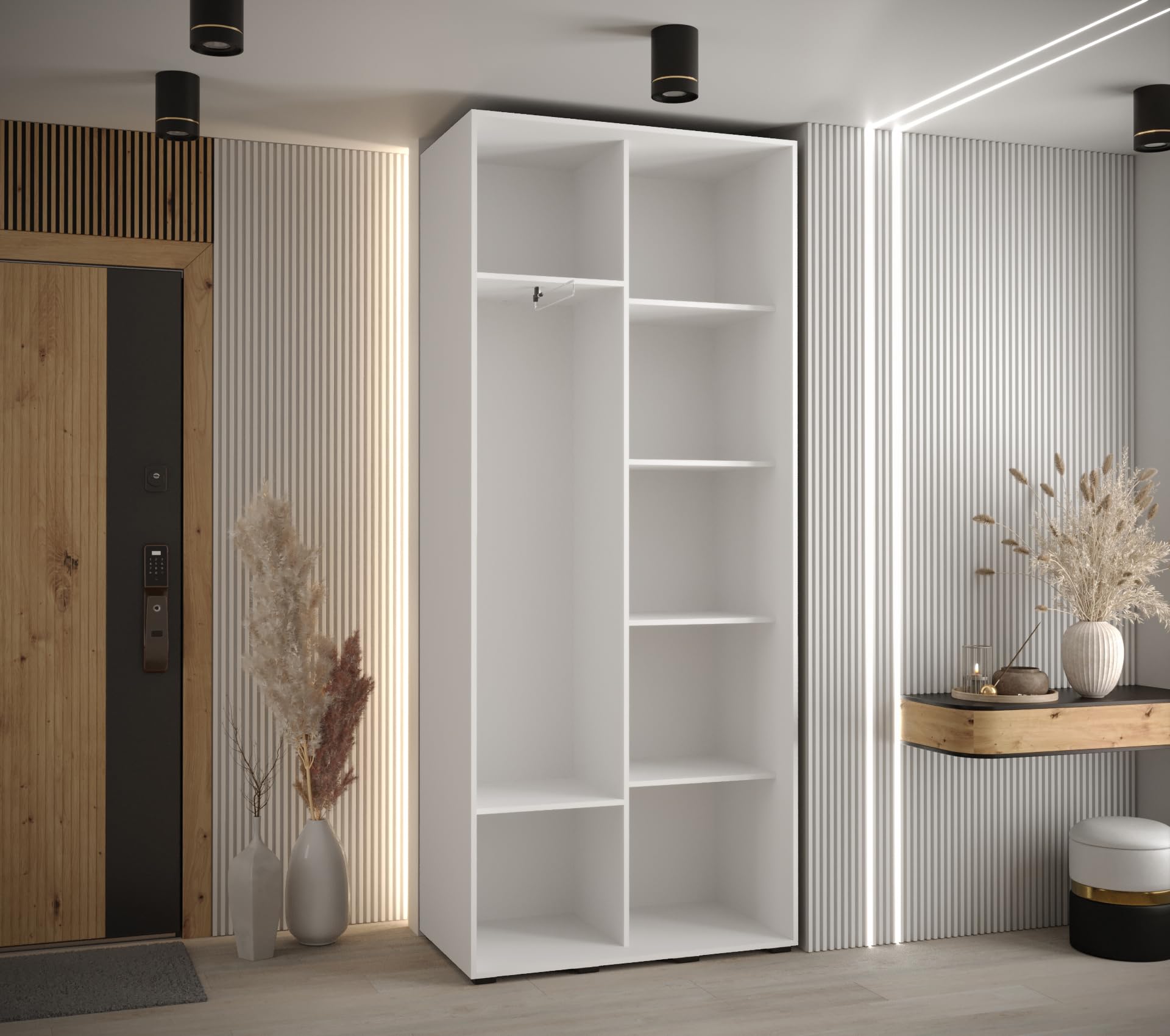 Armadio moderno a 2 ante scorrevoli con specchio e barra – elegante armadio per camera da letto e soggiorno – 235,2 x 110 x 45 cm – design artigianale nero