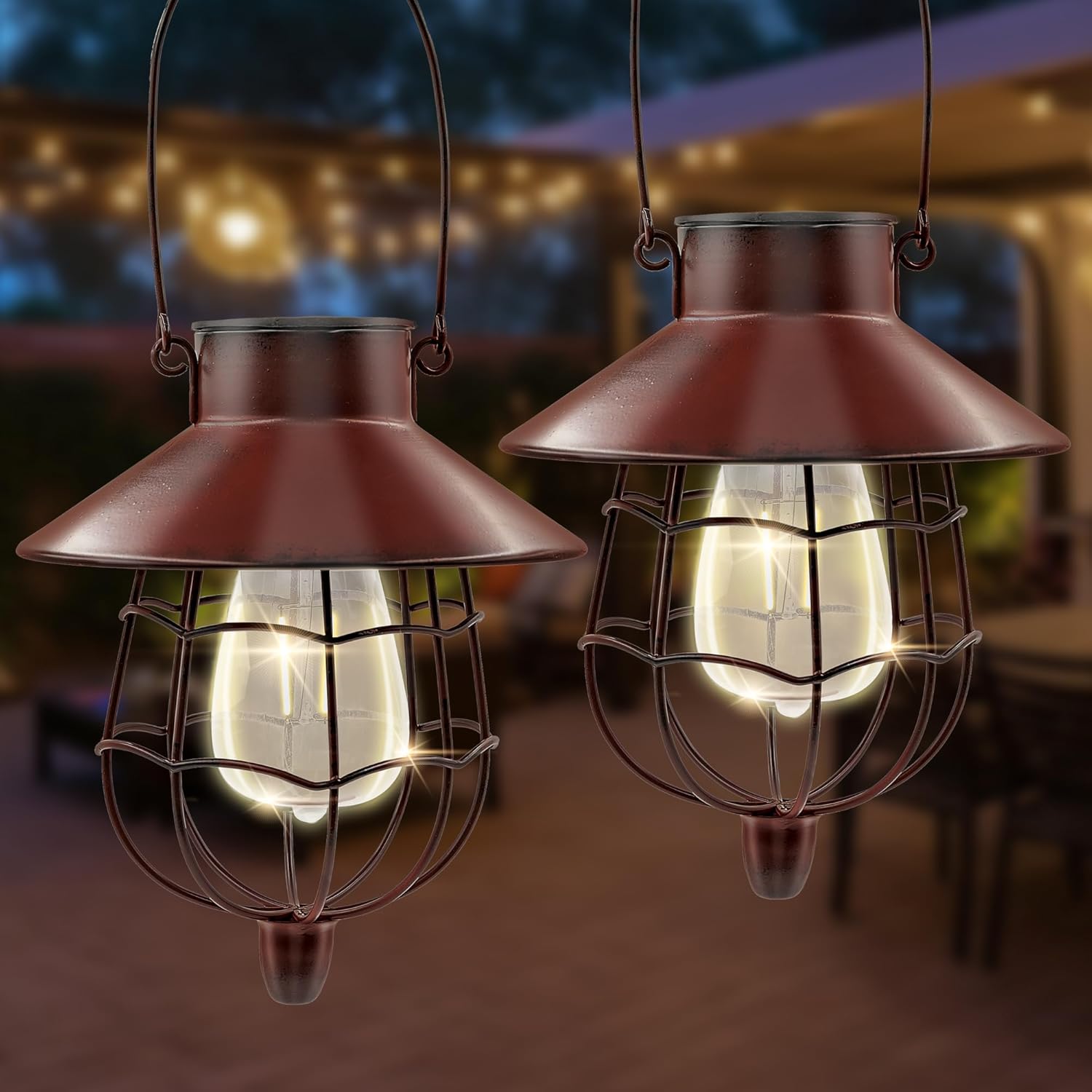 solar hanging lantern outdoor waterproof solar lanterns hanging lights for outside with bright warm white light for garden patio yard pathway 2 pack(red) vintage red