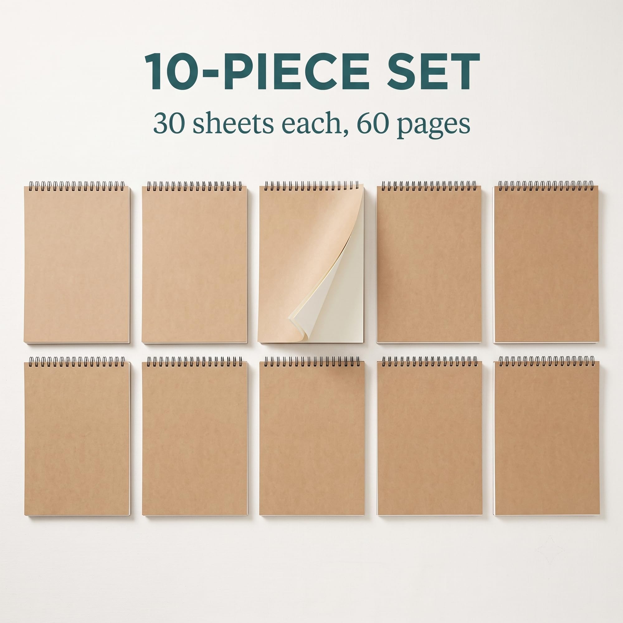 DAKFOOK Lot de 10 carnets de croquis A4, 30 feuilles de 60 pages, 160 g/m², bloc à dessin A4, couverture en papier kraft pour dessin et prise de notes