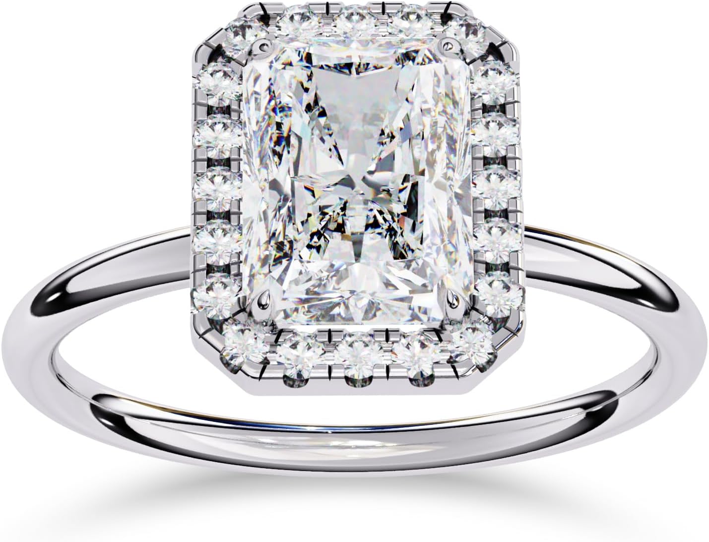 SAVEARTH DIAMONDS Halo Solitaire Engagement Ring for Women, Center 8x6mm Radiant Cut Lab Created Moissanite Ring in 10K / 14K Solid Gold OR 14K Gold Plated 925 Sterling Silver