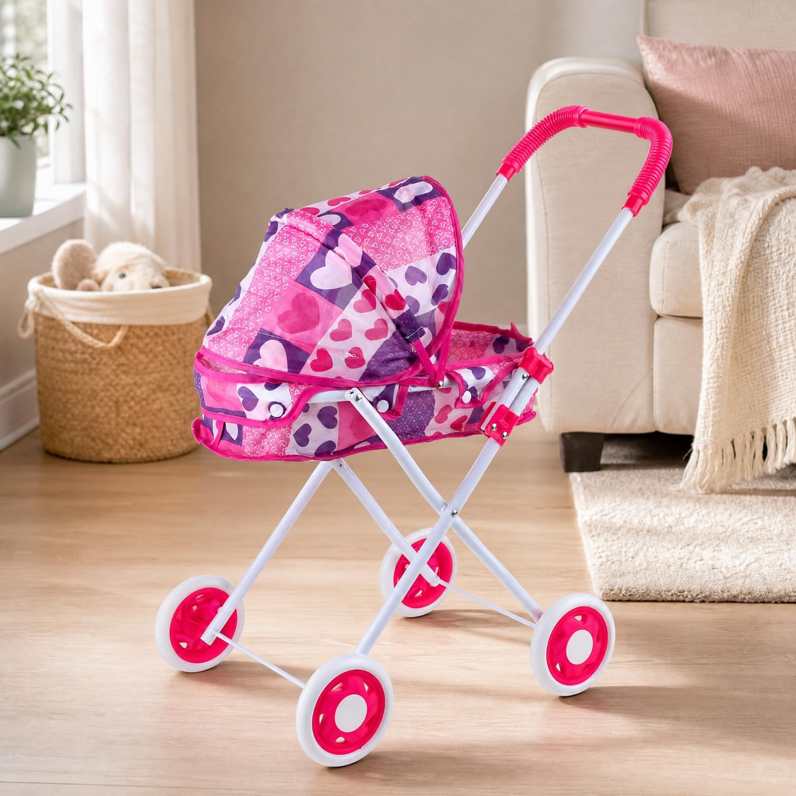 Carrozzina Gioco Robusto Carrozzina con Cappottina Realistico Giocattolo per Bambini, Area Giochi, 168f-