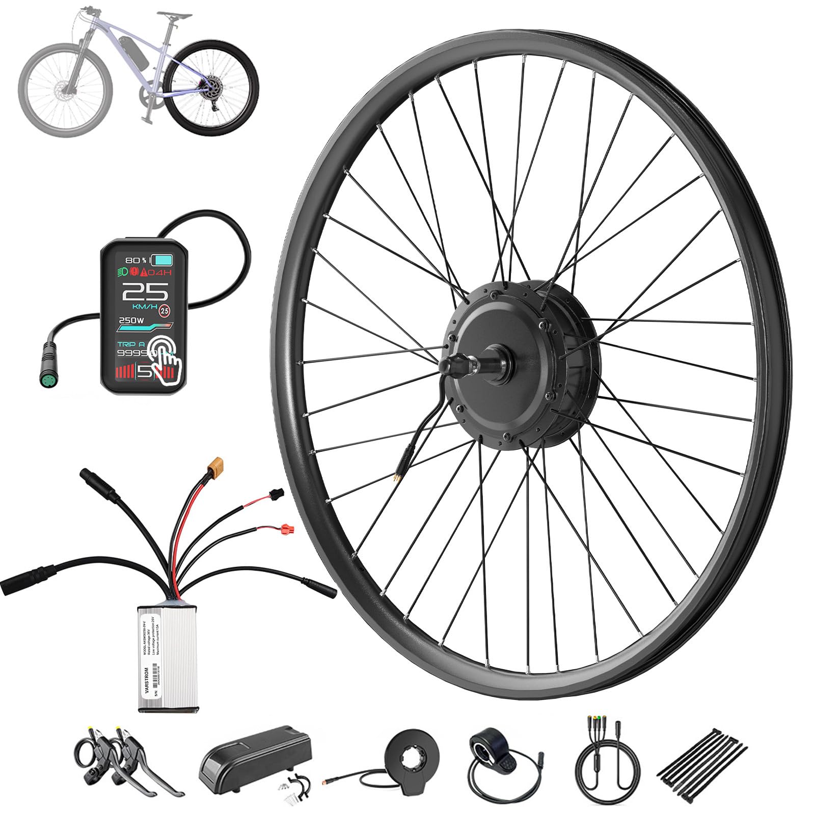 Varstrom 36V 250W Ebike Conversion Kit 26 27.5 28 29 inch Rear Hub Motor