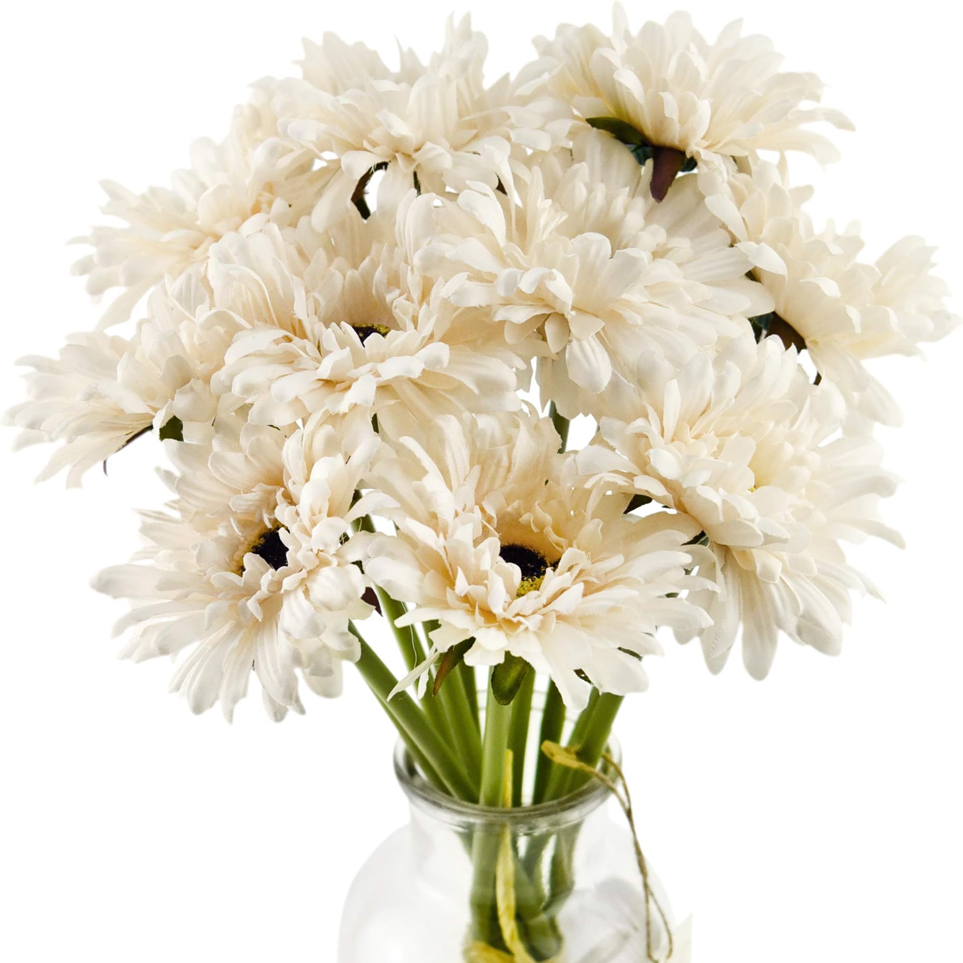 FiveSeasonStuff Artificial Flowers Silk Gerbera Cream White Bouquet 10 Stems | for Wedding Home Shop Office Restaurant Party Décor | DIY Flowerss Arrangement Decoration 32cm (12.6 inches)