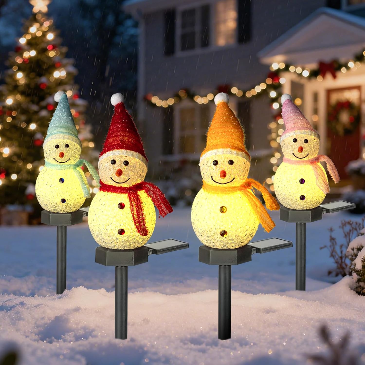 Snowman Christmas Decorative Lights - Solar Garden Lights Post for Outdoor Christmas Decorations in Courtyard, Lawn, Trail, Terrace