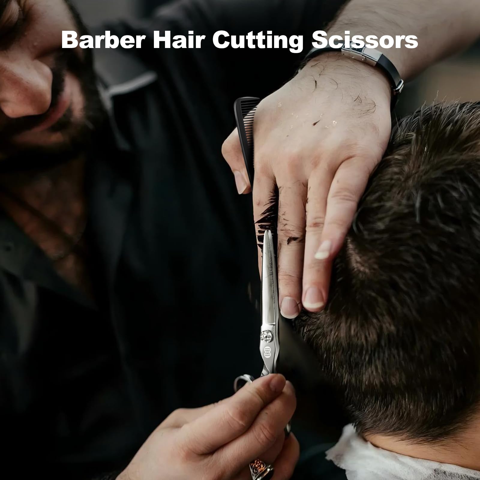 CIICII Professional Hair Cutting Scissors Shears Kit, 440C 6.7 Inch Barber Haircut Scissors Set (Hair Beard Trimming Haircutting Thinning Shears) for Hairdressing Stylist Hairdresser Salon Home