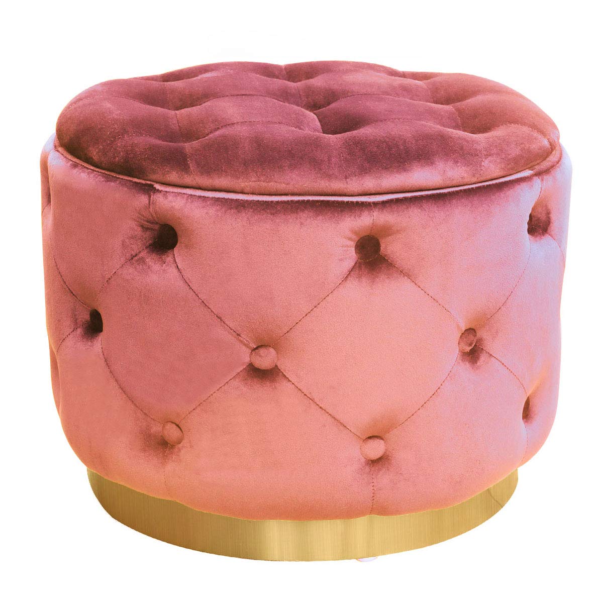 GOLDSUN Deluxe Storage Ottoman Round Velvet Tufted Footrest Stool with Lid,New Padded Seat for Living Room, Bedroom(Dusty Rose)