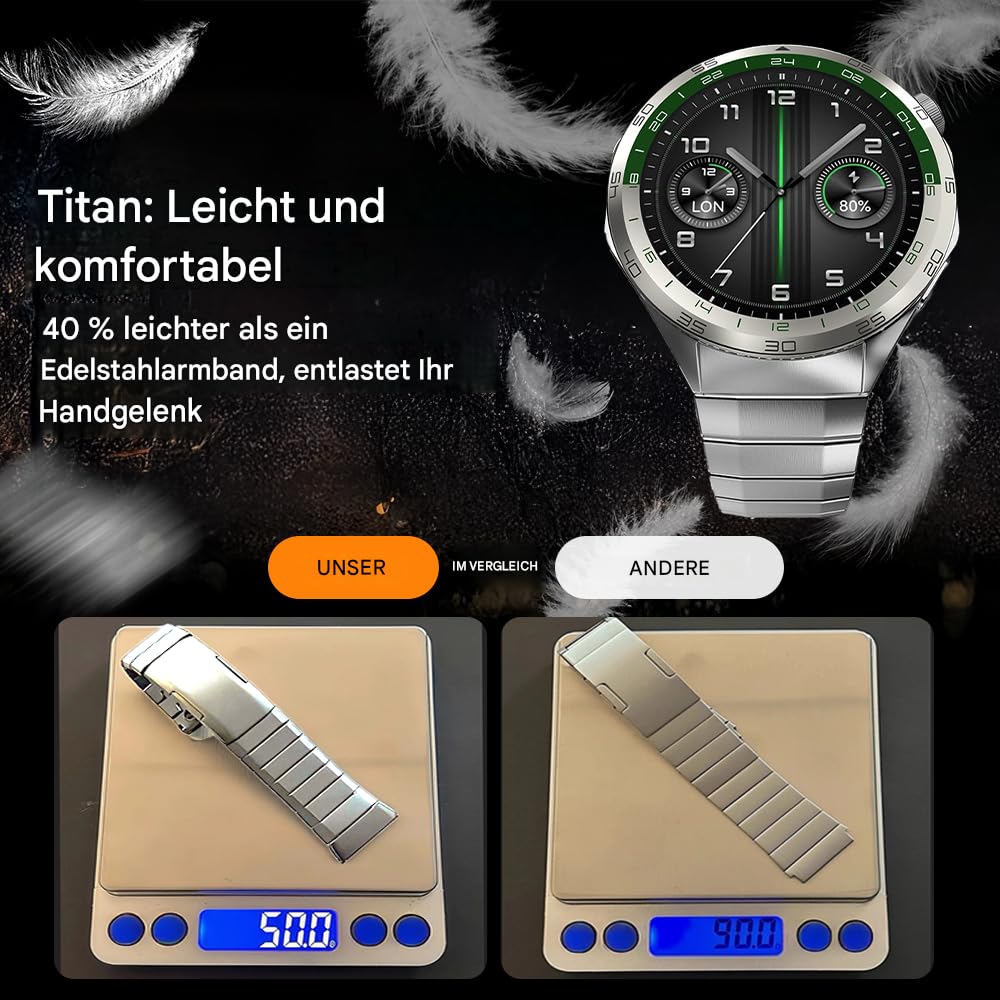 Werkzeugloses,Lückenloses Titanarmband Kompatibel mit der Huawei Watch GT 7 Pro/GT 6 Pro 46mm,Lückenloses Metallarmband,Leicht und Hautfreundlich,Herren