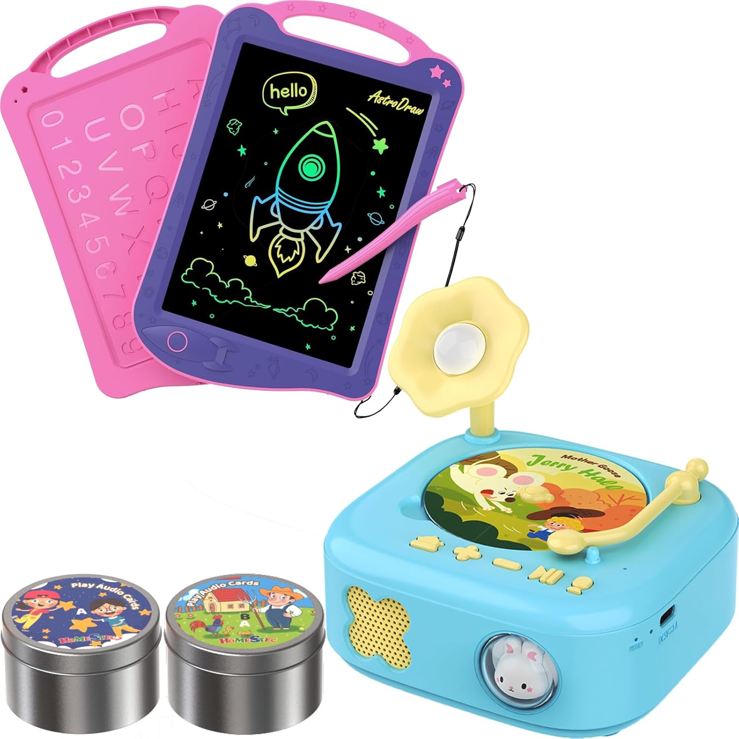 HOMESTEC Story Dream Machine Musical Toy for Toddlers and Astrodraw Drawing Pad Toys, Colorful LCD Writing Tablet