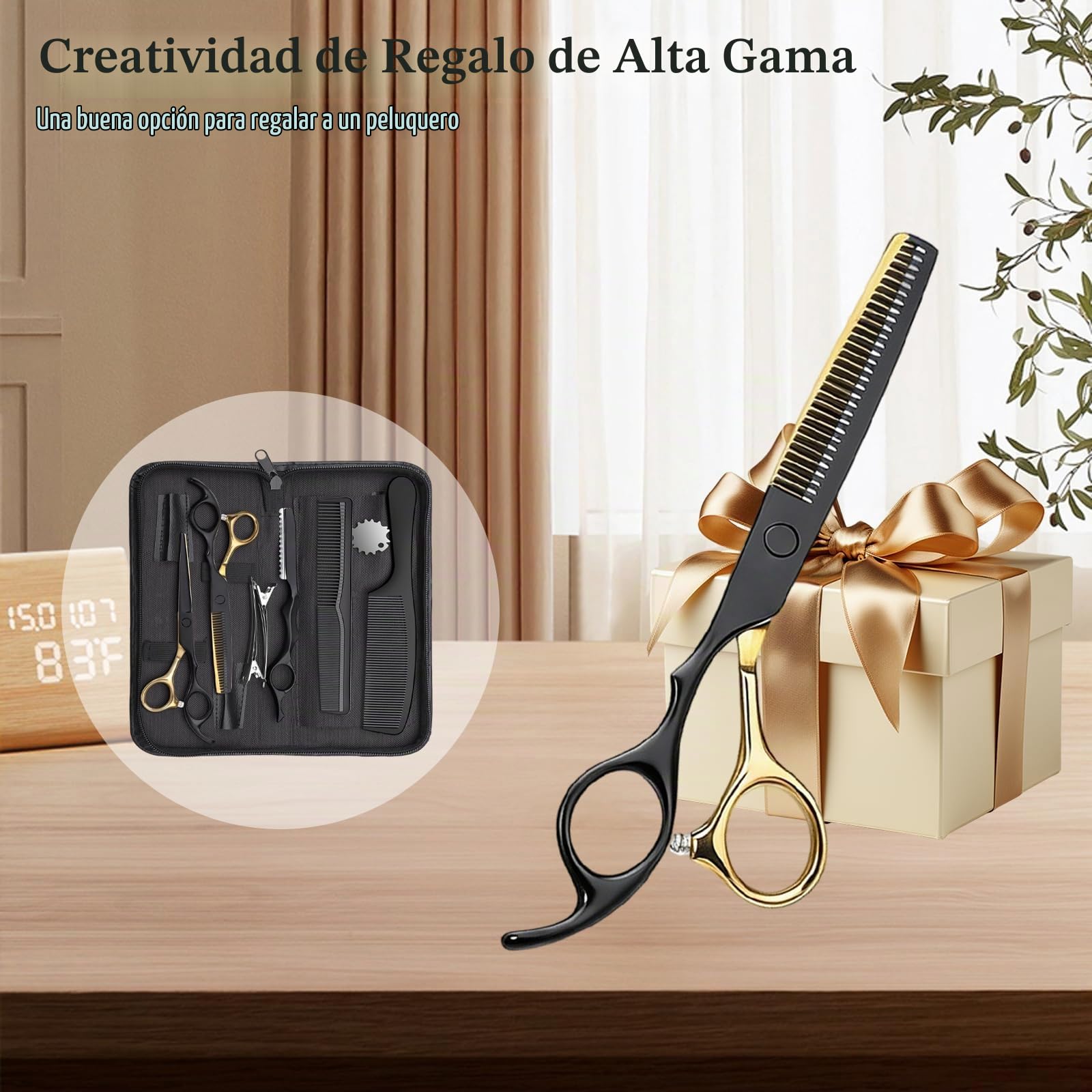 Tijeras Peluqueria Cortar Pelo, Tijeras Peluqueria Profesional Entresacar, Set Profesional de Tijeras para Pelo de Acero, Bolsa para Peluqueros, Principiantes y Uso Doméstico