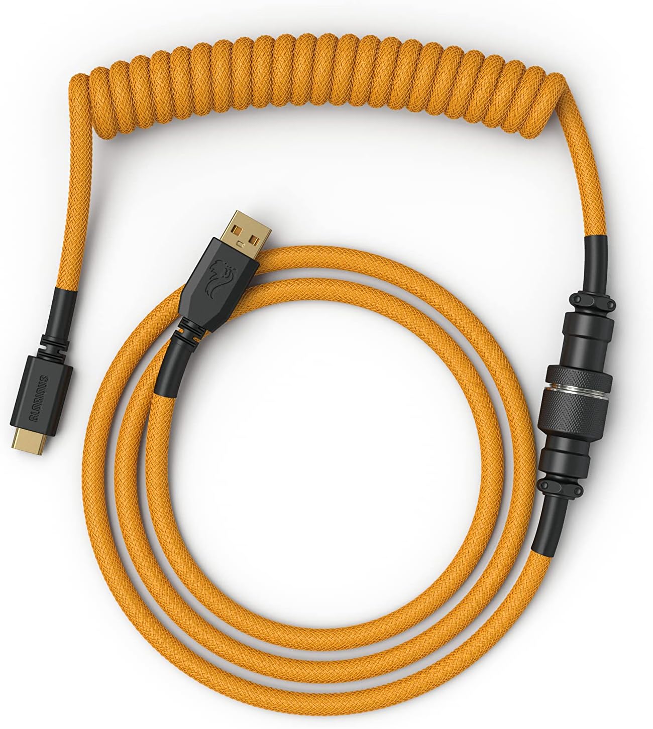 Glorious Gaming Premium Coiled Keyboard Cable - Gold Plated USB-A (PC) to USB-C (Keyboard), Tangle Resistant, Double Braided Sleeving for Peak Durability, 5-Pin Aviator Mid-Connection - Glorious Gold