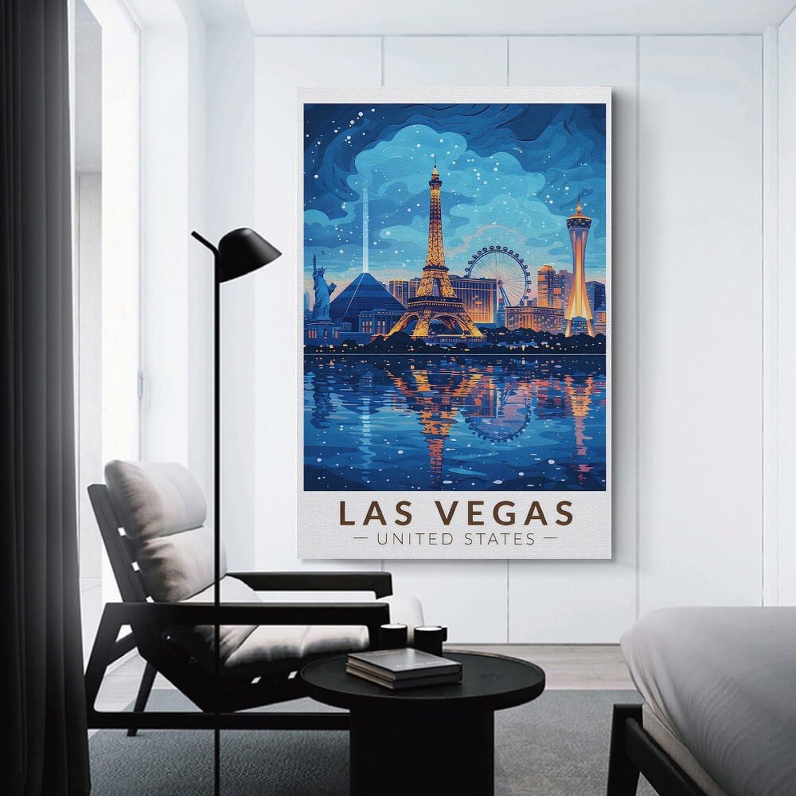 Junmoney Las Vegas Skyline at Night(2) Wall Art Print 24x36inch(60x90cm), for Hallway, Entryway Or Landing, A Neat Decor Update for Hallways, for Everyday Interiors