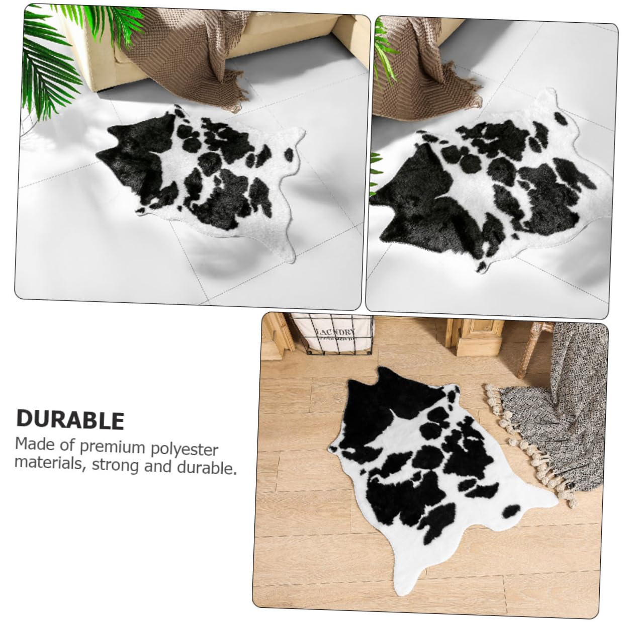 Veemoon Tapis de Salon Anti-dérapant en Polyester Imitation Peau de Vache Style et Multifonctionnel Décoratif et Chaud pour Chambre ou Salle à Manger