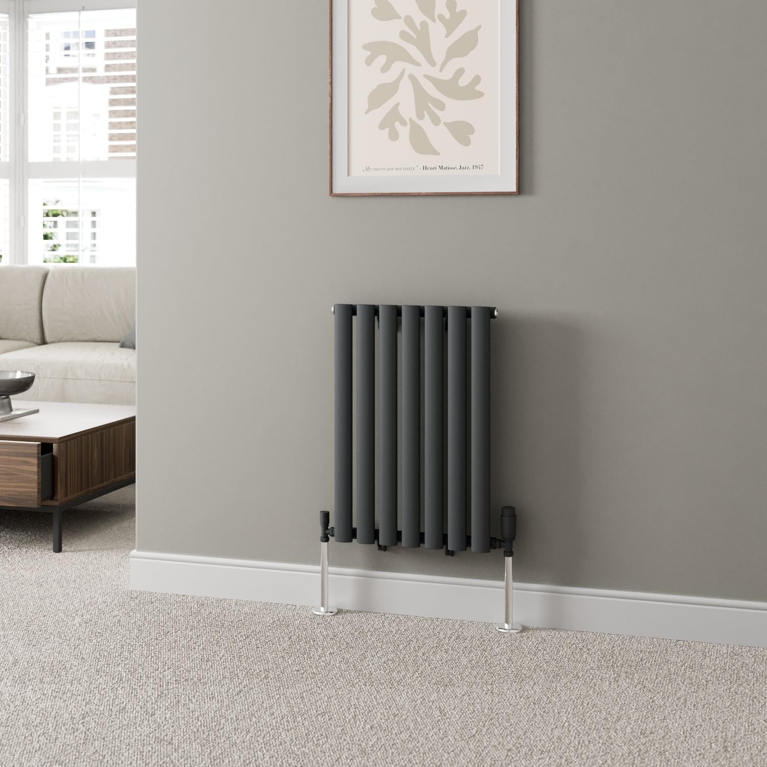 DuraTherm® 600 x 420mm Anthracite Horizontal Designer Radiator Single Column Oval Tube Modern Central Heating Panel Bathroom Radiators