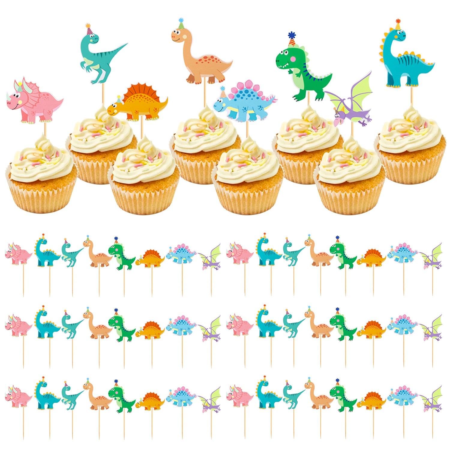 FFDHWU 48 Pieces Of Dinosaur Cake Inserts, Creative Cartoon Cake Inserts, Cute Cake Inserts, Interesting Cake Decorations, Cake Accessories