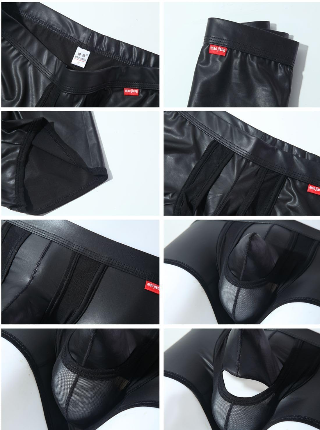 Mens Sexy Underwear Boxers Leather Front U Shap Pouch Shorts Underwear Male Underpanties