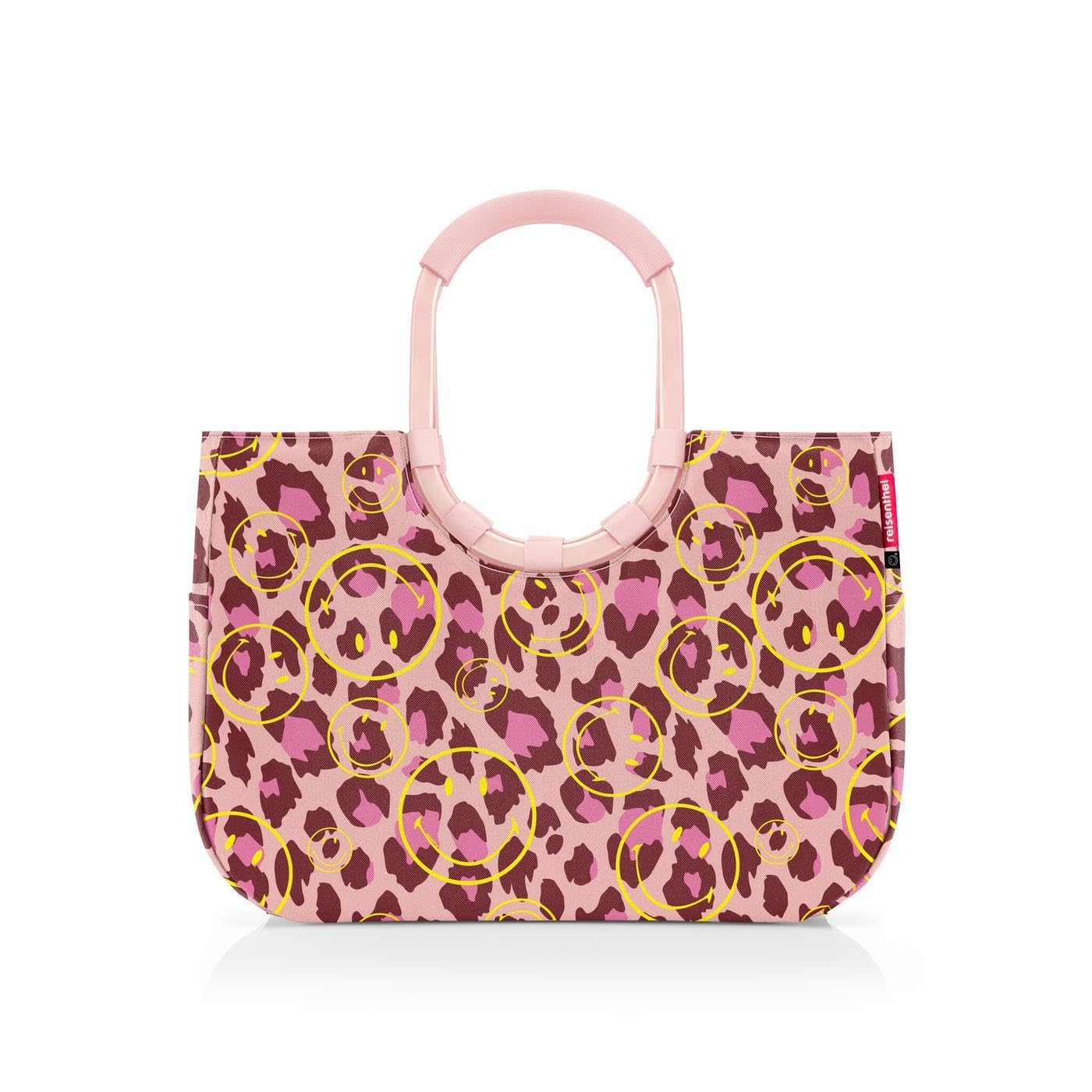 reisenthel loopshopper L smiley leo blush – Stabile Tasche mit praktischen Fächern aus recycelten PET-Flaschen – Charmantes und wasserabweisendes Design
