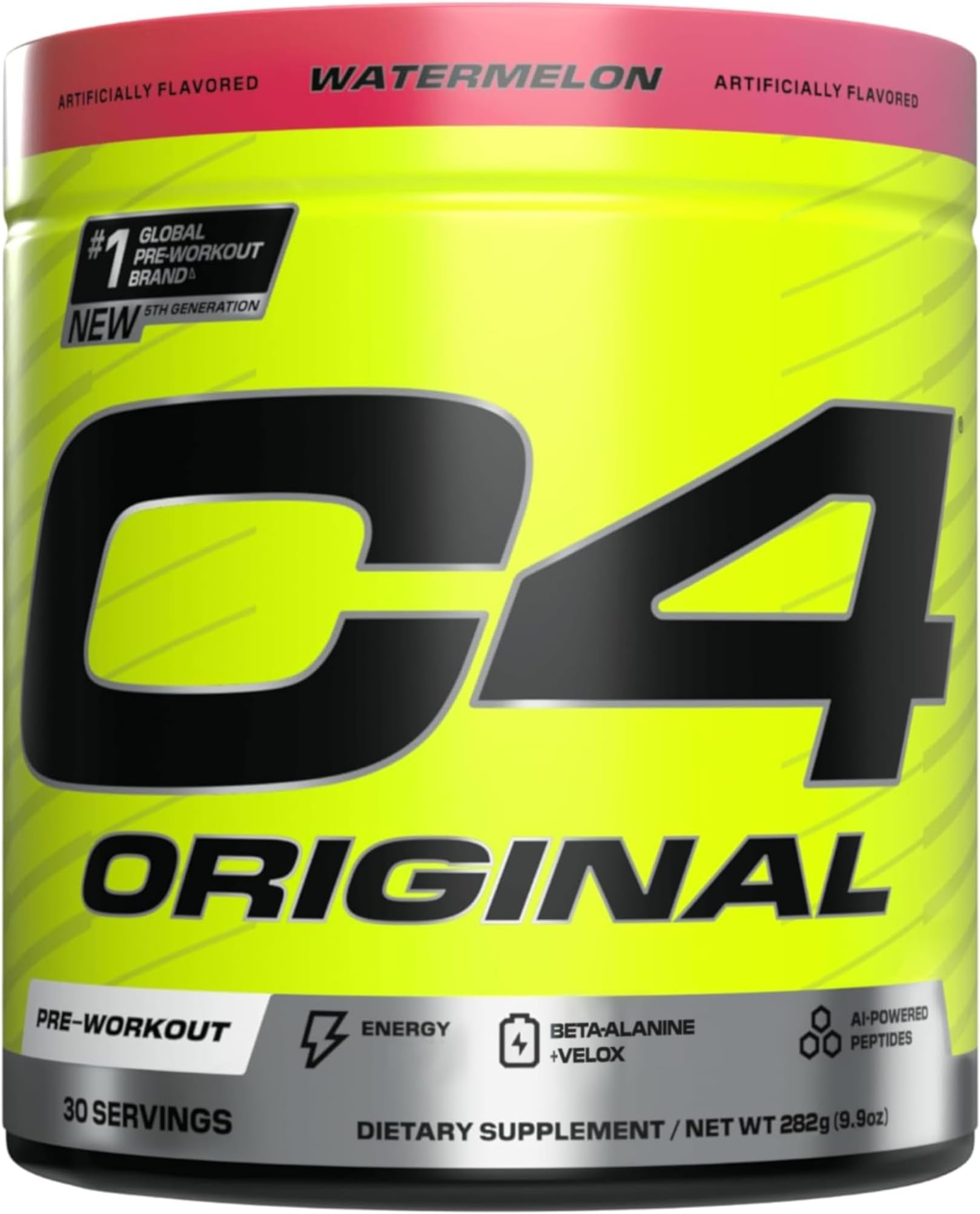 C4 Original Pre Workout Powder Sugar-Free Drinks for Men & Women with 200mg Caffeine & 2g CarnoSyn Beta-Alanine Energy, Focus & Performance Support, Watermelon, 30 Servings
