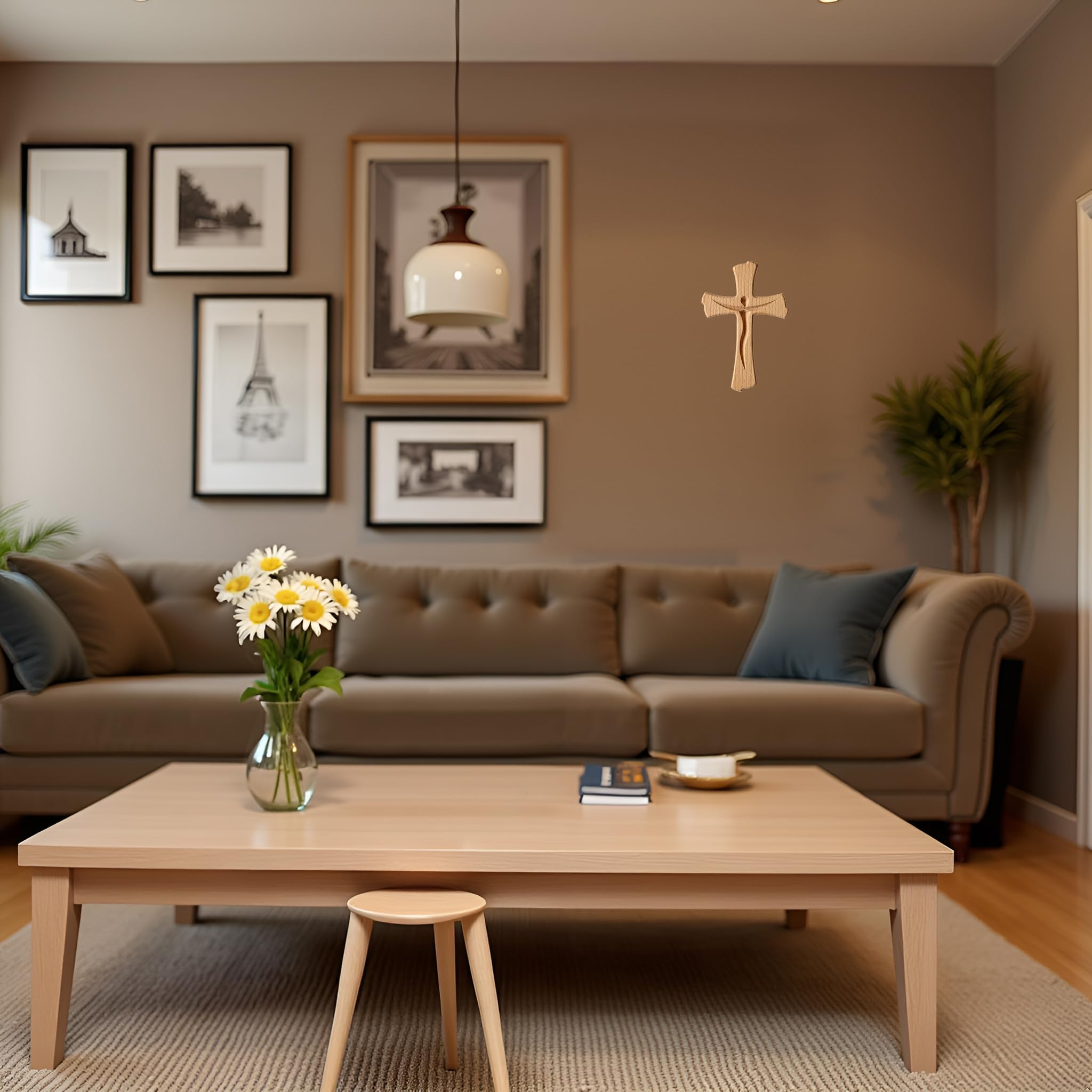 Croix murale crucifix en bois de hêtre véritable 20 cm moderne
