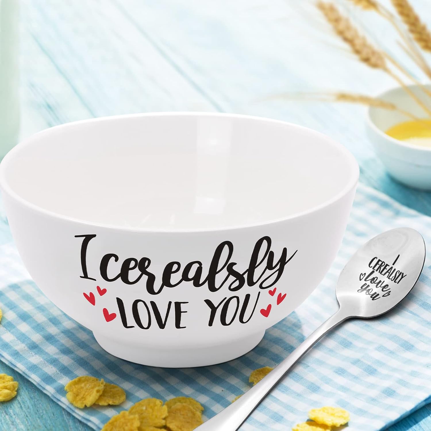 Nefelibata I Cerealsly Love You Bowl and Spoon Set, Christmas Valentines Day Cereal Bowl Gift for Him Her, Birthday Retirement Engraved Present Box Basket for Women Man Mom Dad Grandparents Set of 2