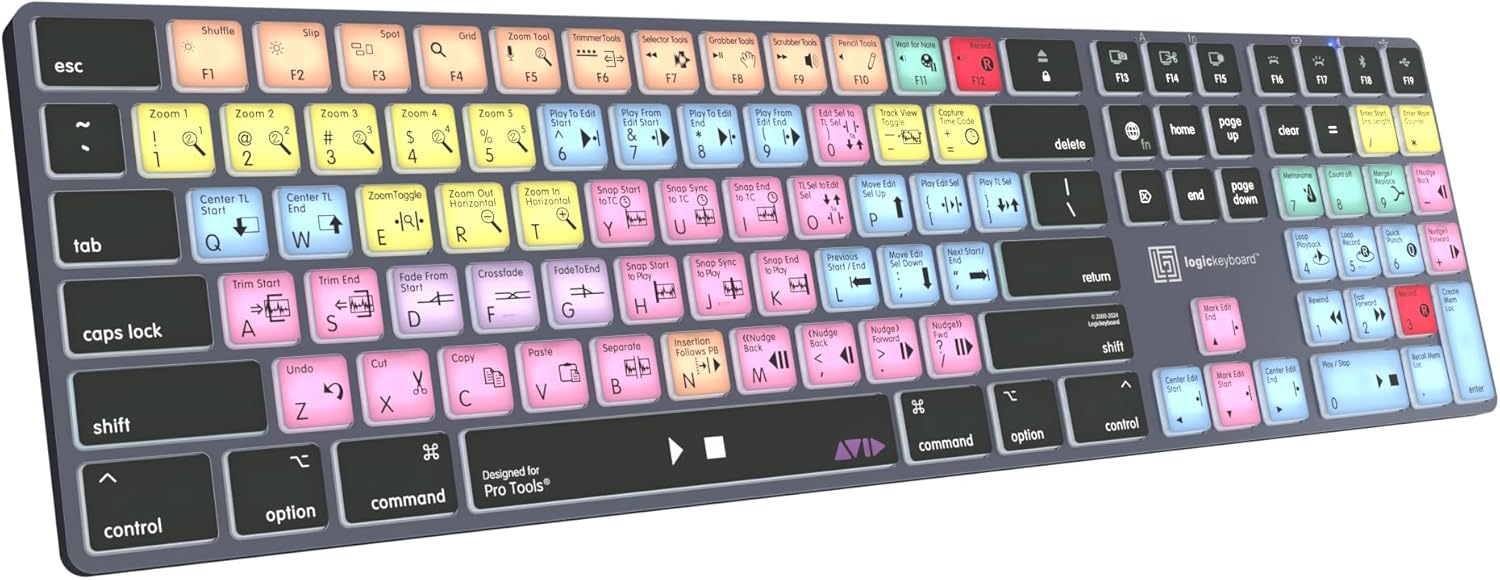 Logickeyboard 'Titan' Wireless Backlit Designed for Composing in Avid Pro Tools on Mac • p/n LKB-PT-TM-US