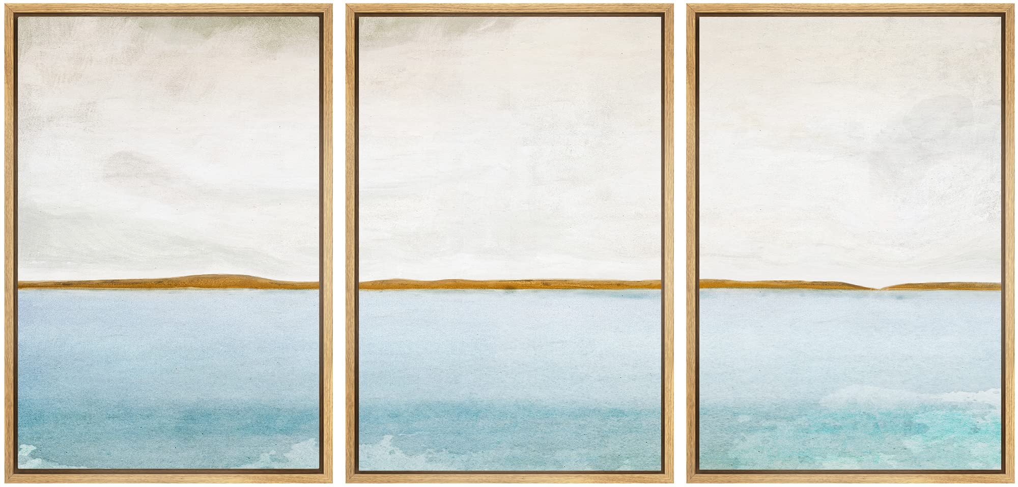 SIGNWIN Framed Canvas Print Wall Art Set Grunge Blue Watercolor Landscape Shapes Abstract Illustrations Modern Art Decorative Nordic Calm Colorful for
