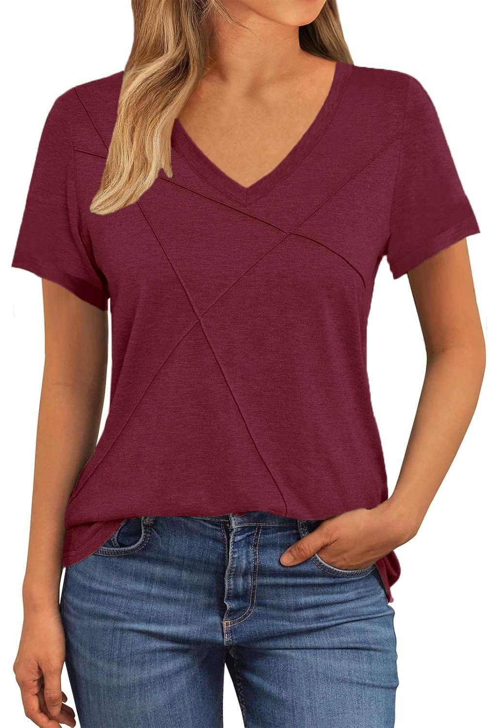 NAIOSS Damen Tshirt Kurzarm V-Ausschnitt Oberteile Sommer Elegant Baumwolle Shirts Casual Tops